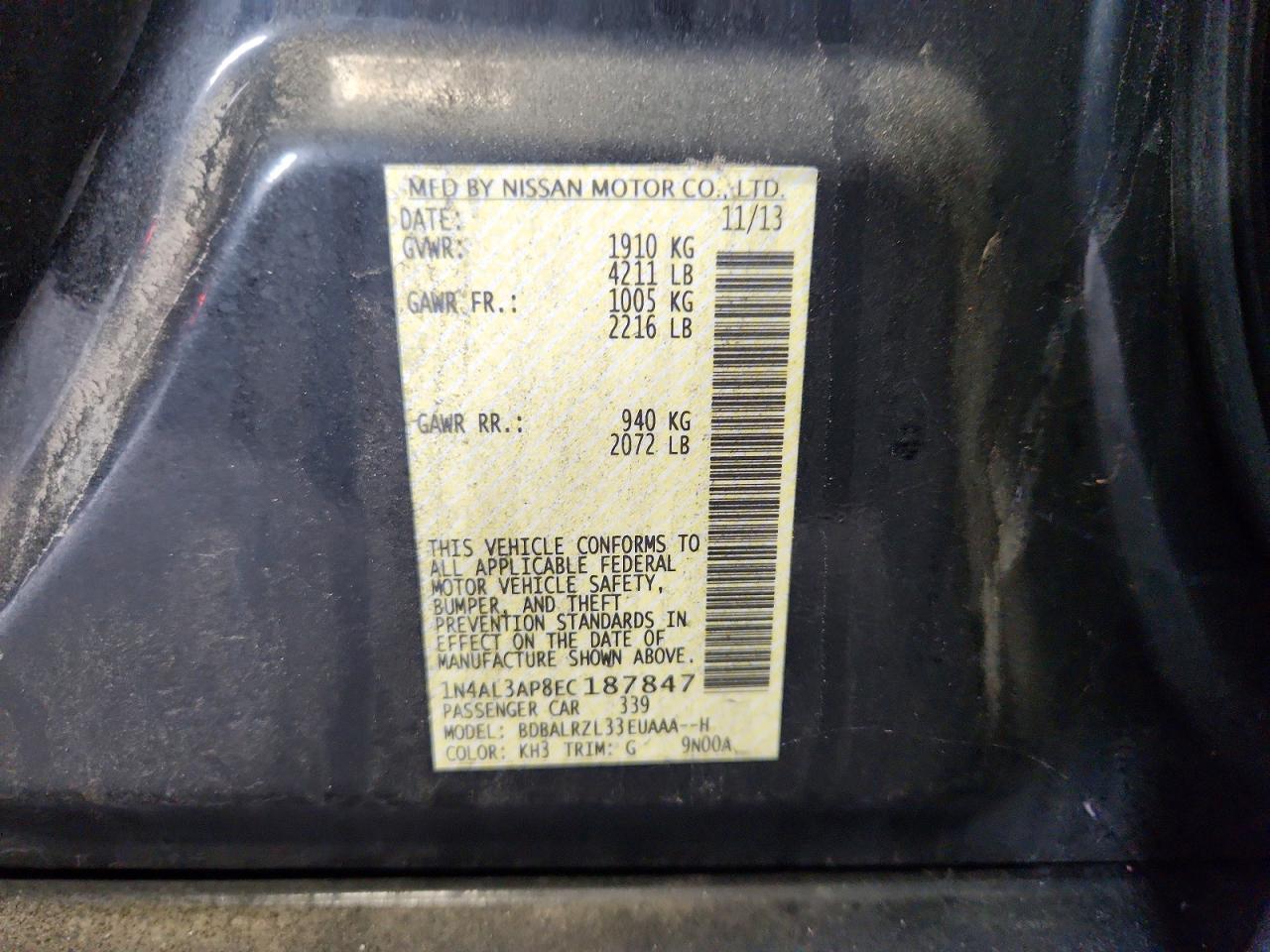 2014 Nissan Altima 2.5 S Black vin: 1N4AL3AP8EC187847