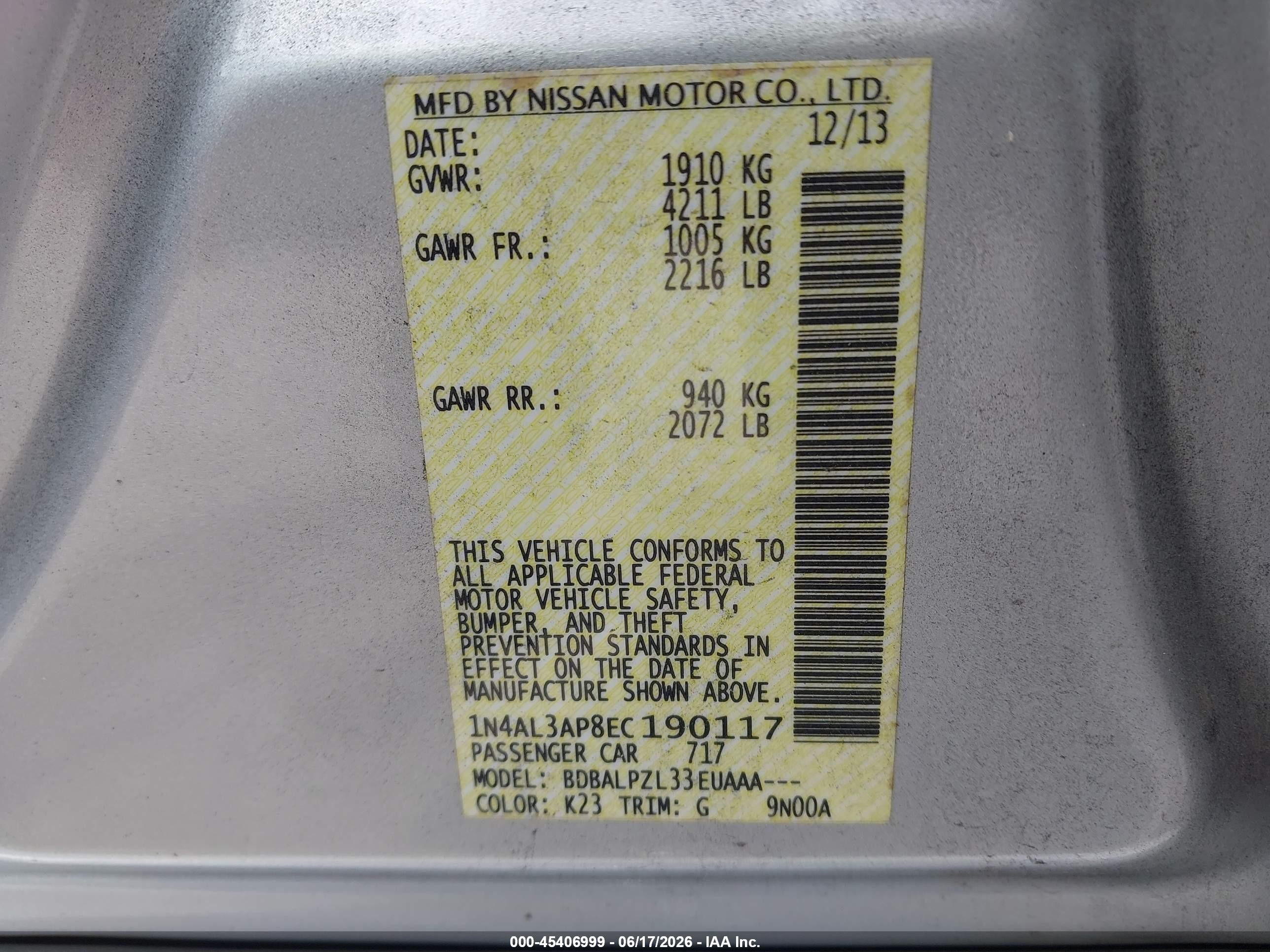 2014 Nissan Altima 2.5 Silver vin: 1N4AL3AP8EC190117