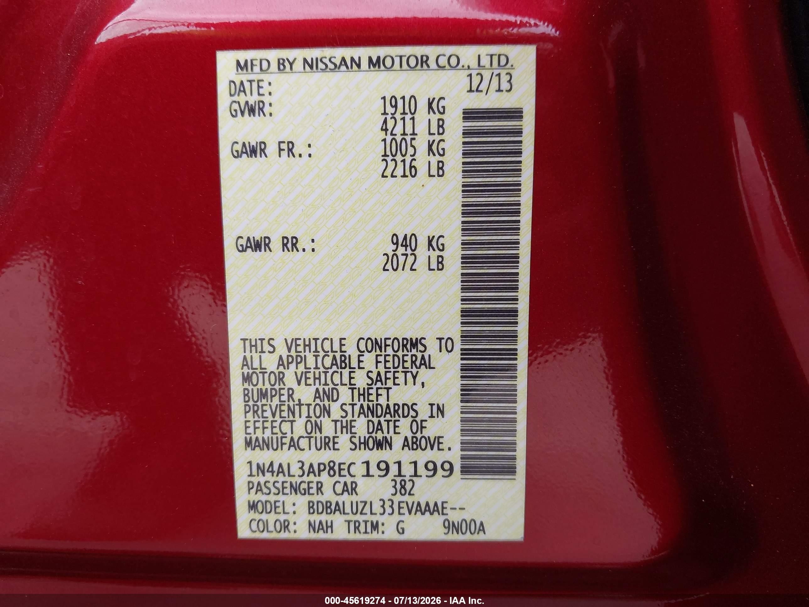 2014 Nissan Altima 2.5 Sv Red vin: 1N4AL3AP8EC191199