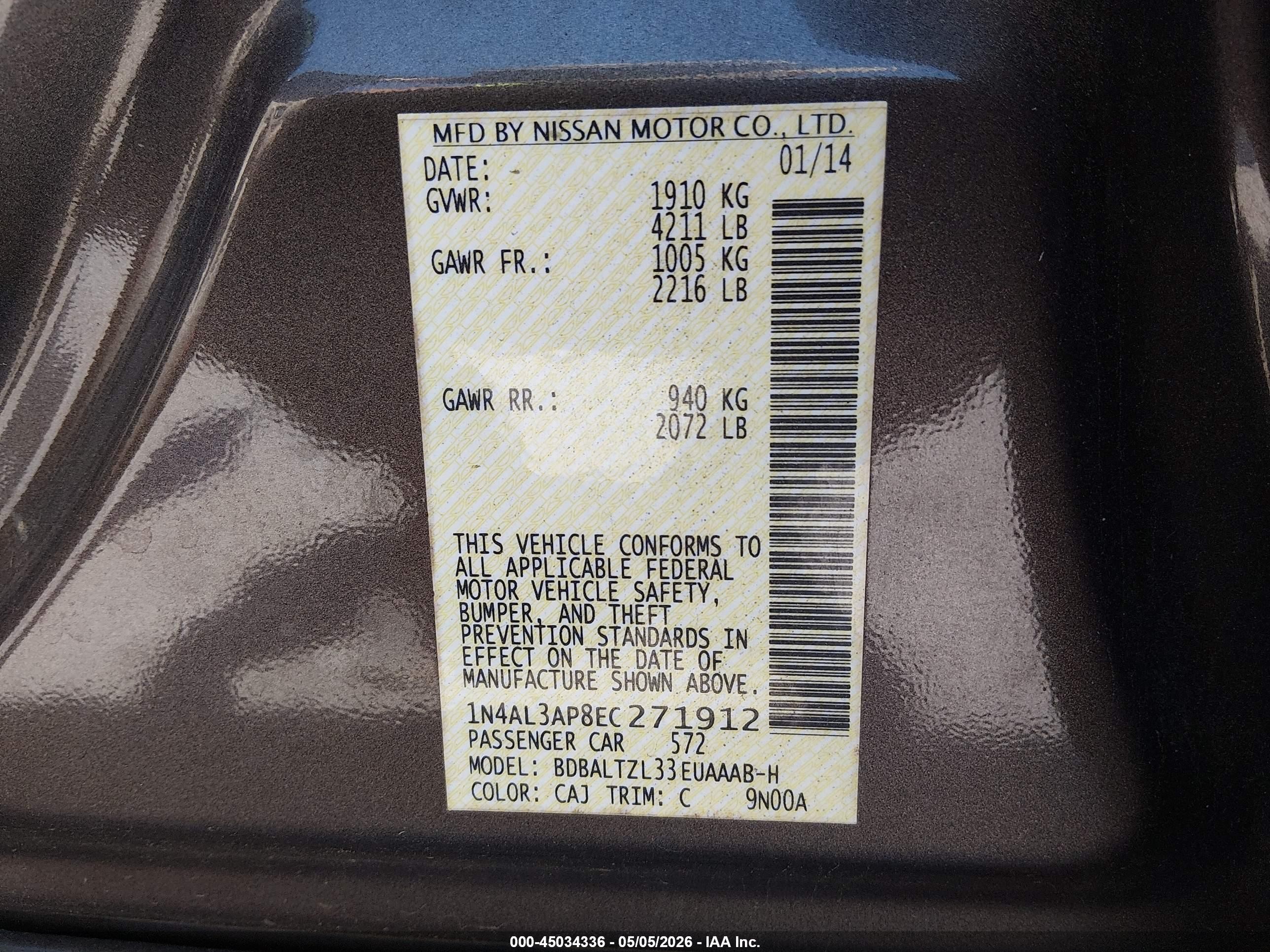 2014 Nissan Altima 2.5 Sv Brown vin: 1N4AL3AP8EC271912