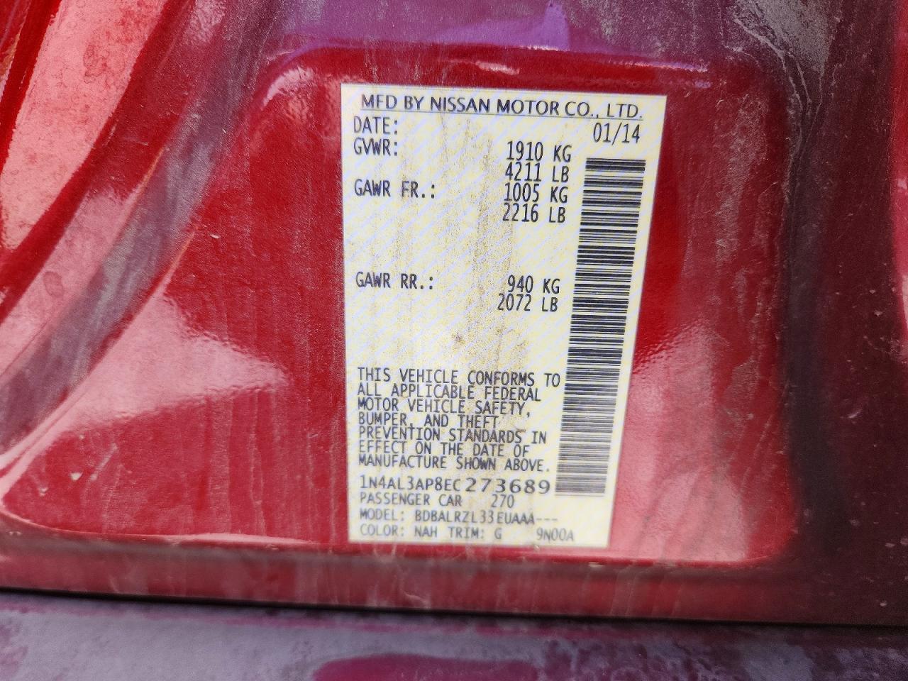 2014 Nissan Altima 2.5 S Red vin: 1N4AL3AP8EC273689