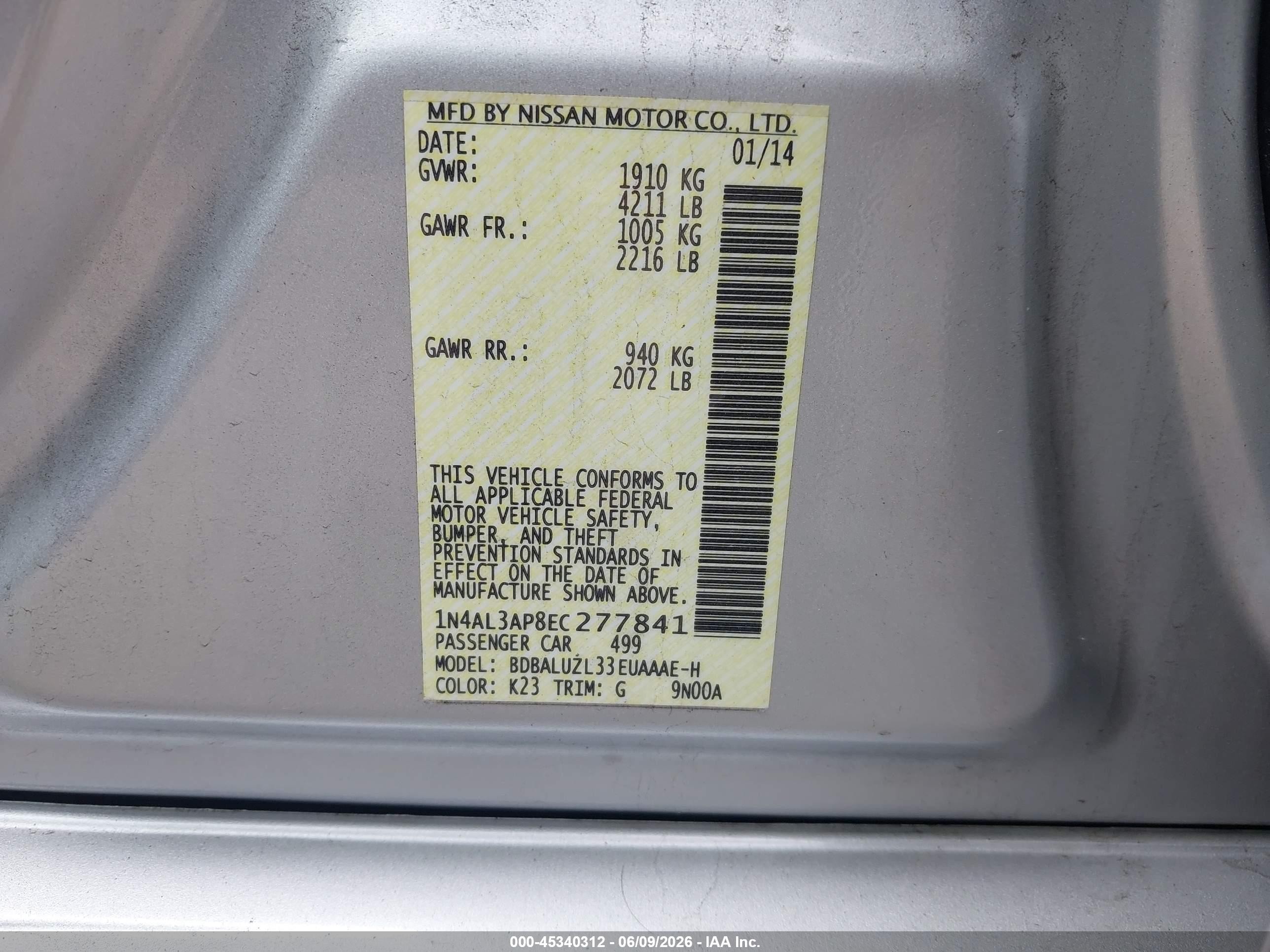 2014 Nissan Altima 2.5 Sv Silver vin: 1N4AL3AP8EC277841