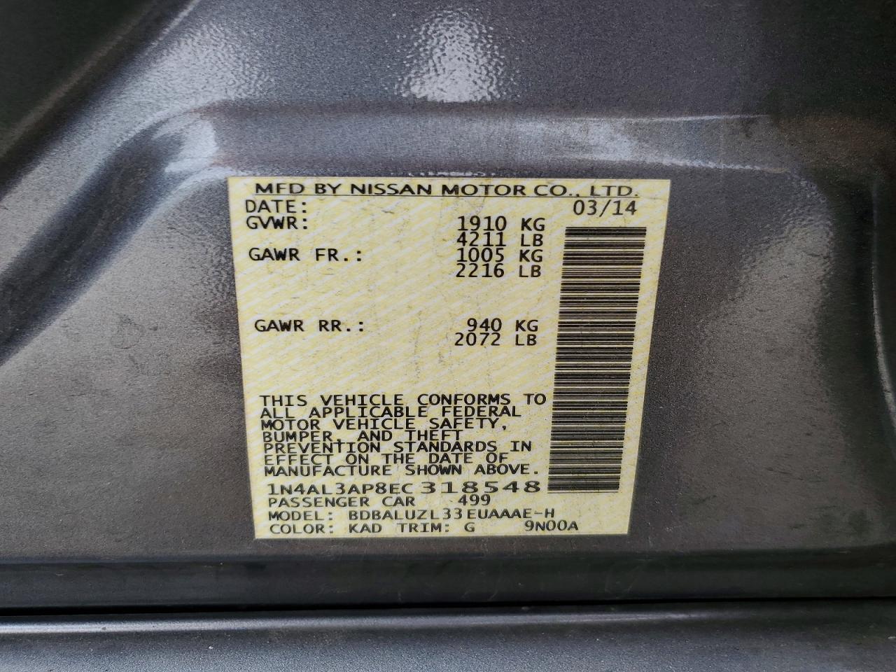 2014 Nissan Altima S Gray vin: 1N4AL3AP8EC318548