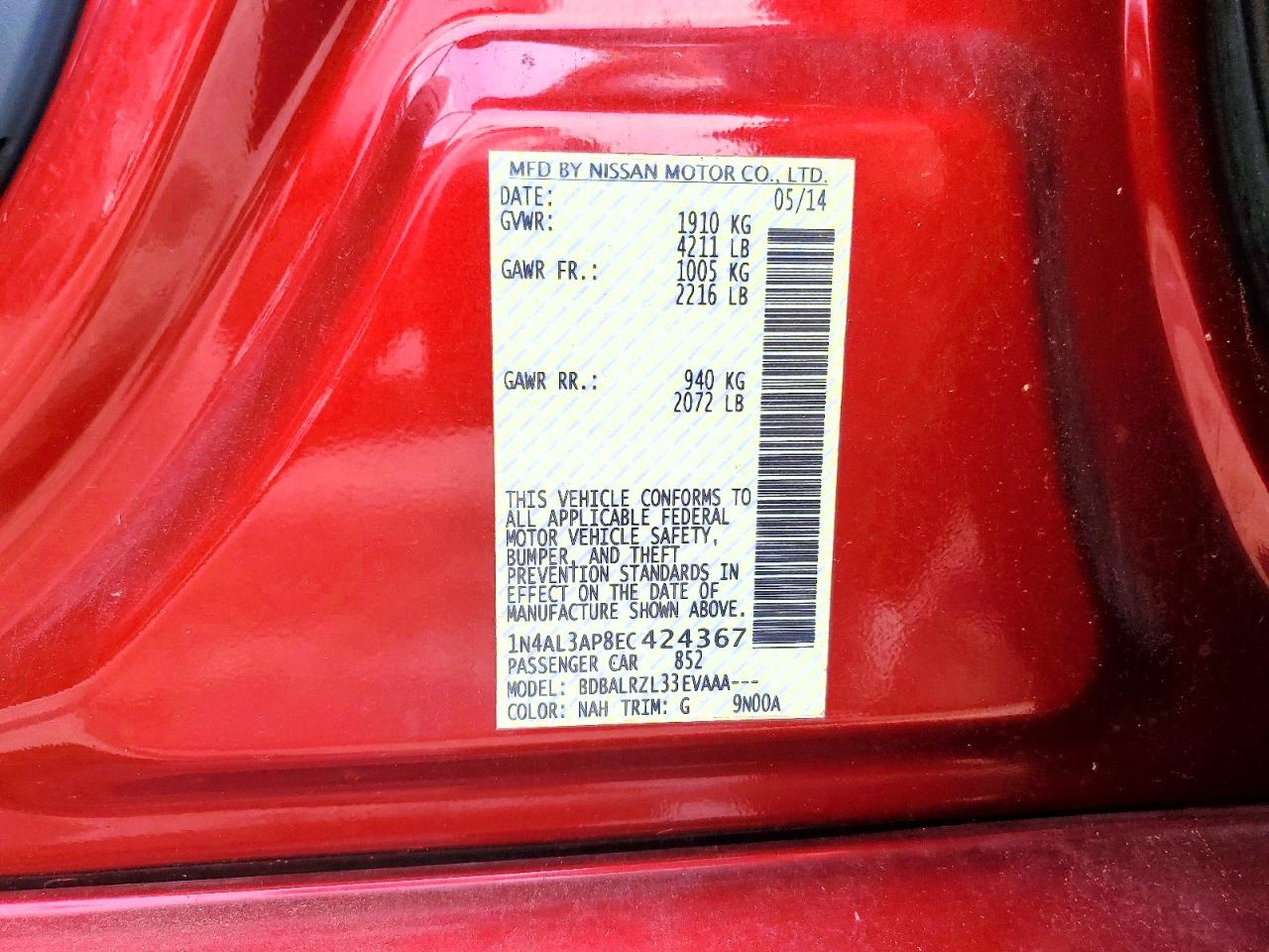 2014 Nissan Altima 2.5 S Red vin: 1N4AL3AP8EC424367