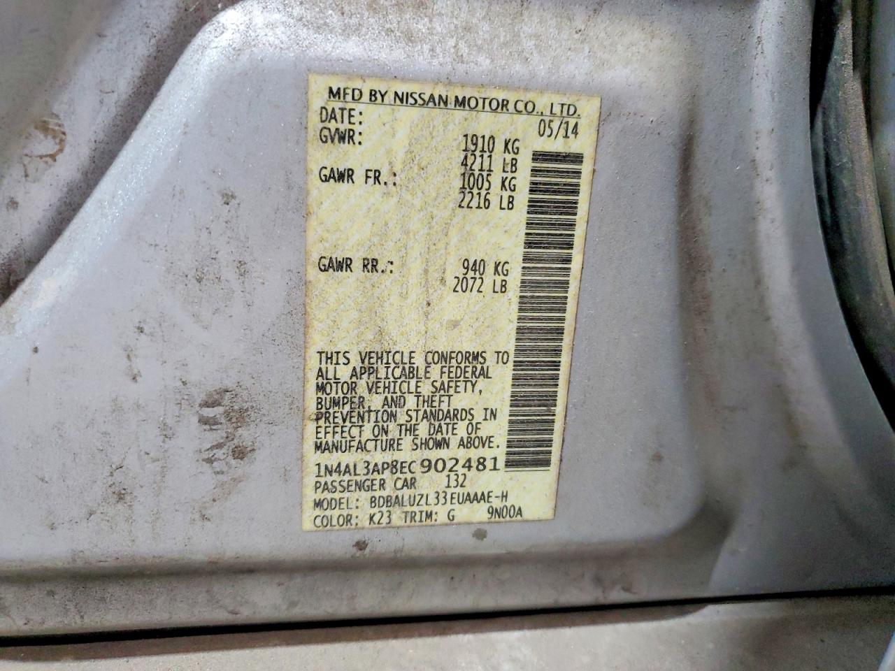 2014 Nissan Altima 2.5 Sv Silver vin: 1N4AL3AP8EC902481