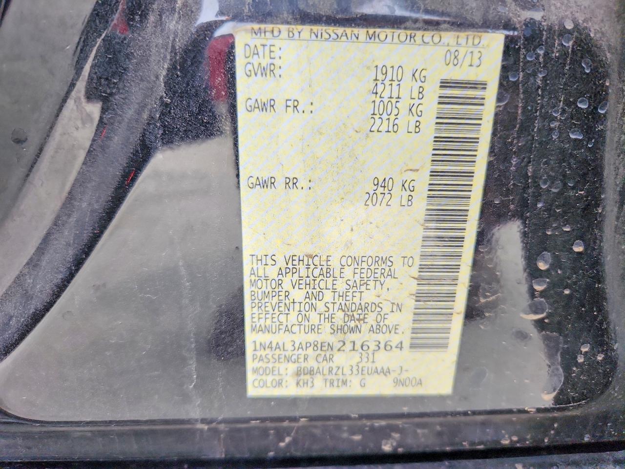 2014 Nissan Altima 2.5 Black vin: 1N4AL3AP8EN216364