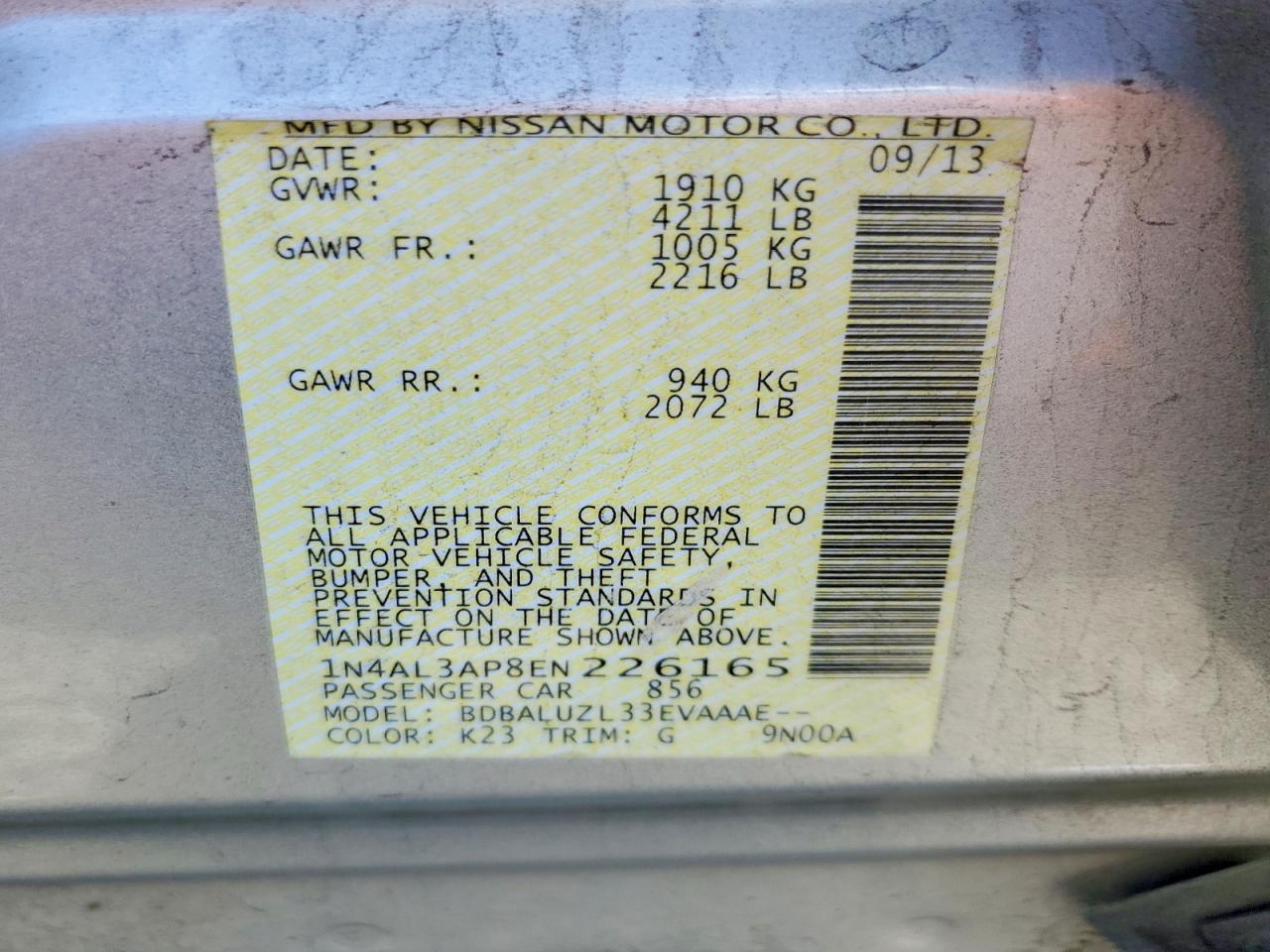 2014 Nissan Altima 2.5 Sv Silver vin: 1N4AL3AP8EN226165