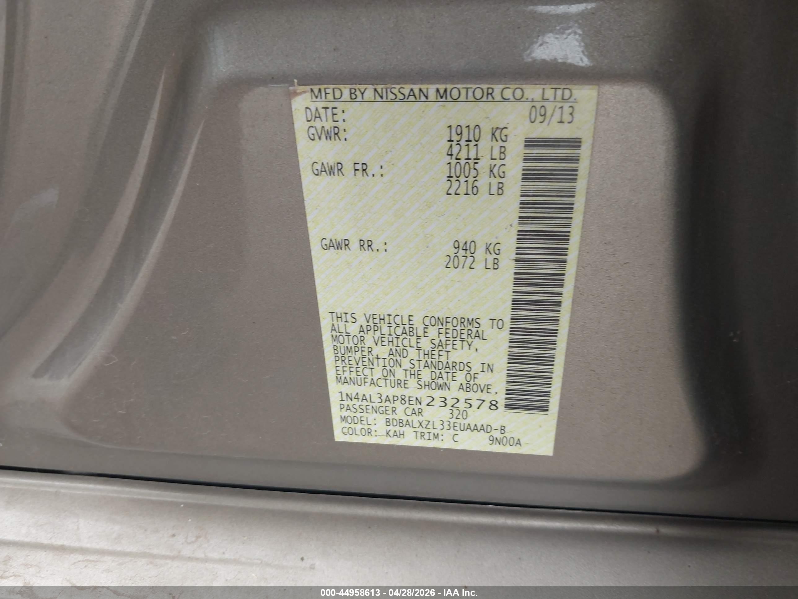 2014 Nissan Altima 2.5 Sl Серый vin: 1N4AL3AP8EN232578