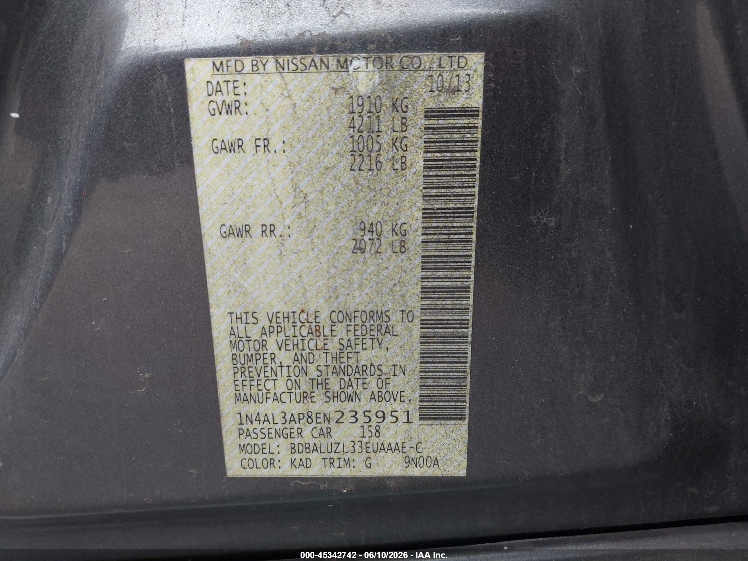 2014 Nissan Altima 2.5 Sv Gray vin: 1N4AL3AP8EN235951