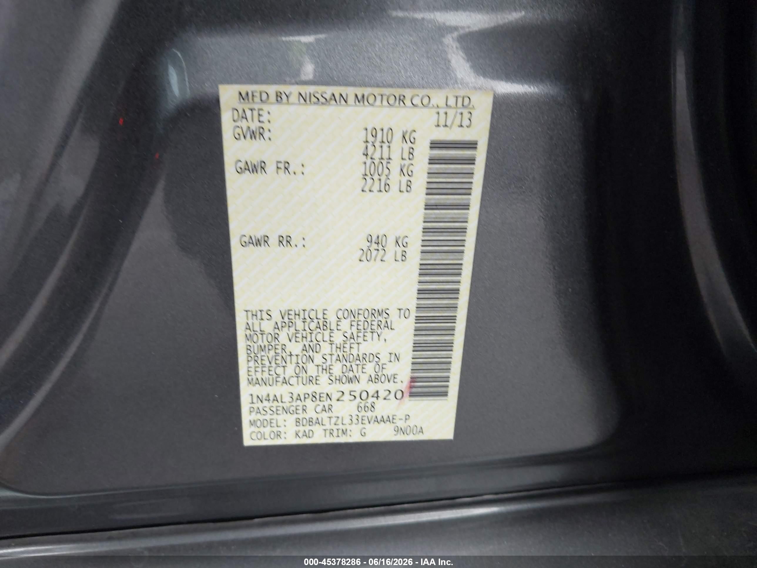 2014 Nissan Altima 2.5 Sv Gray vin: 1N4AL3AP8EN250420