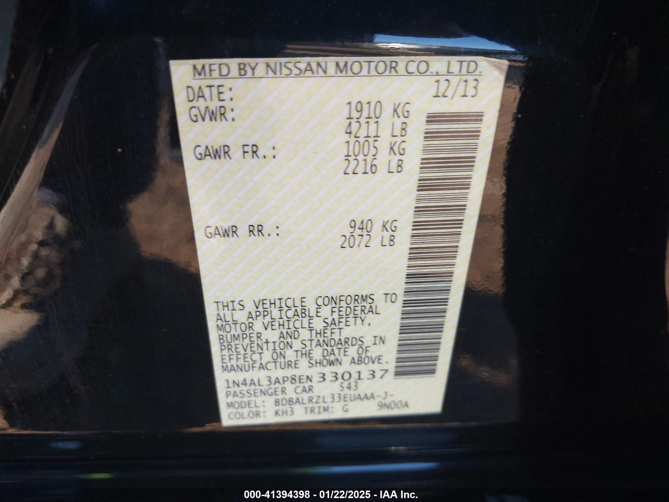 2014 Nissan Altima 2.5 S Black vin: 1N4AL3AP8EN330137