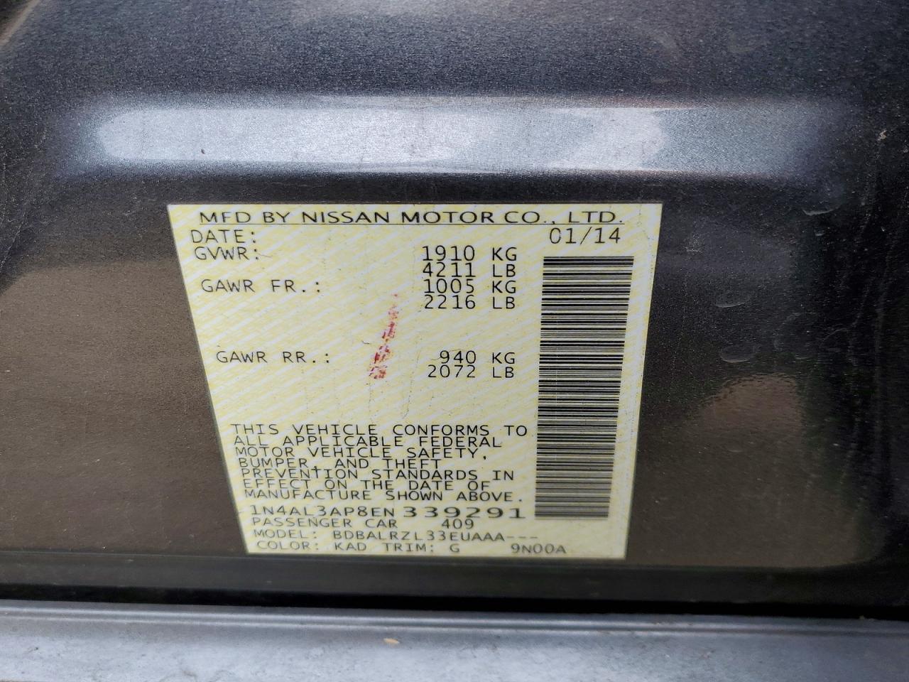 2014 Nissan Altima 2.5 Gray vin: 1N4AL3AP8EN339291