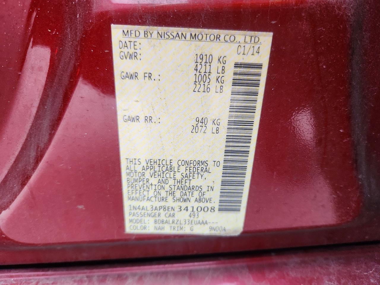 2014 Nissan Altima 2.5 S Red vin: 1N4AL3AP8EN341008