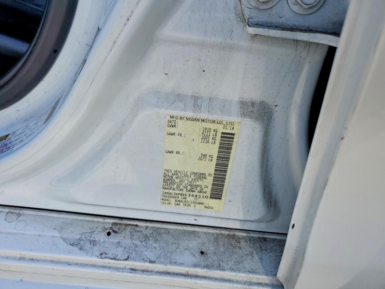 2014 Nissan Altima 2.5 S Белый vin: 1N4AL3AP8EN344510