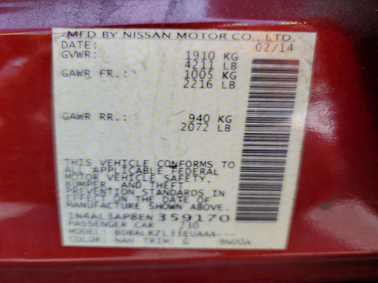 2014 Nissan Altima 2.5 S Red vin: 1N4AL3AP8EN359170