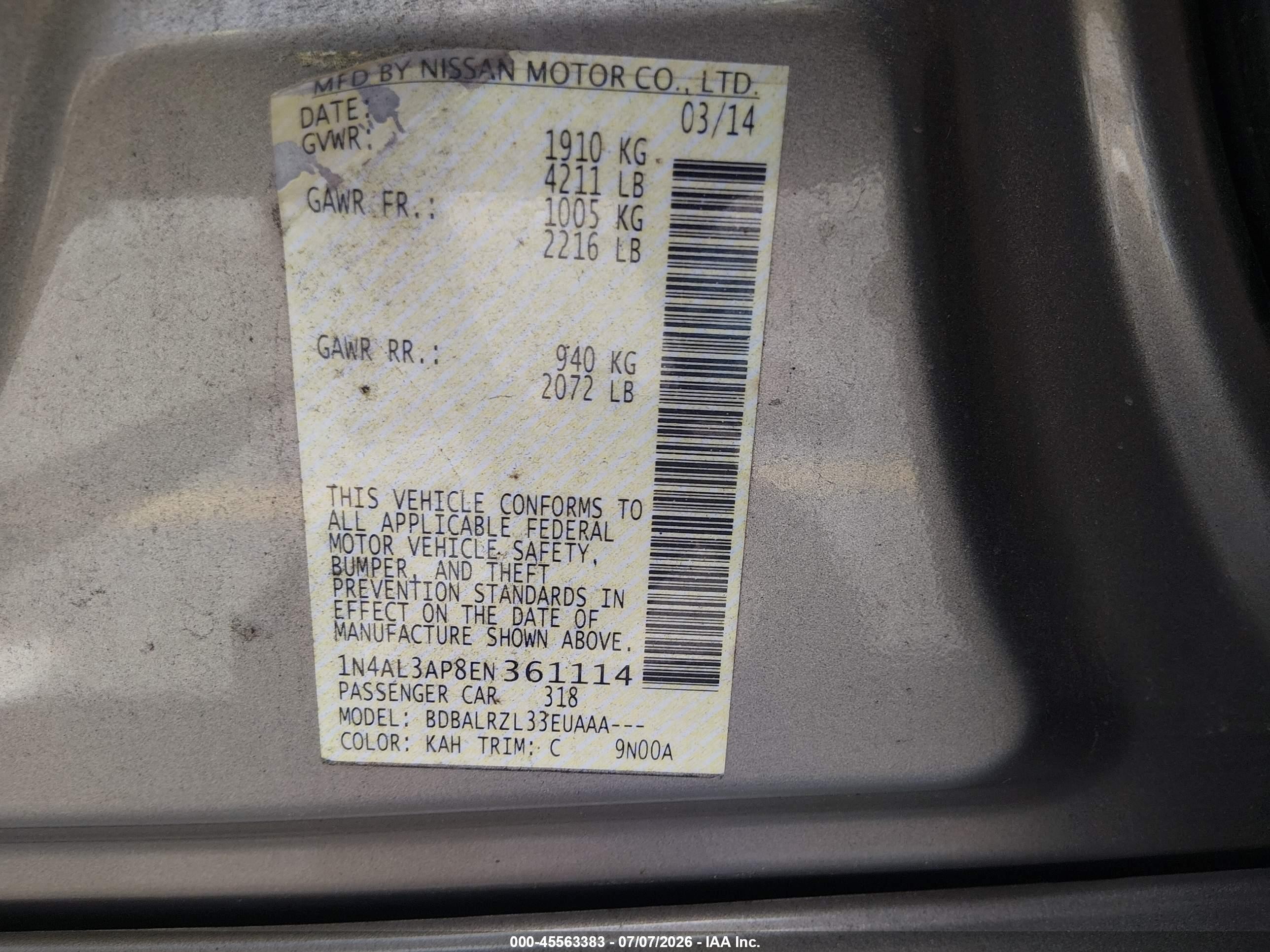 2014 Nissan Altima 2.5 S Gold vin: 1N4AL3AP8EN361114