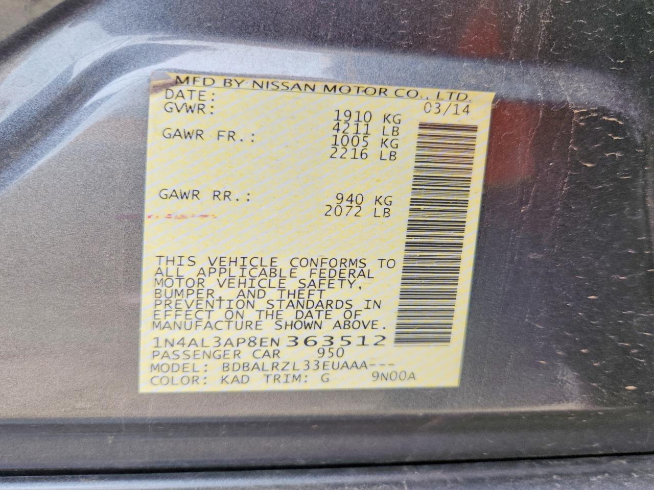 2014 Nissan Altima 2.5 S Gray vin: 1N4AL3AP8EN363512