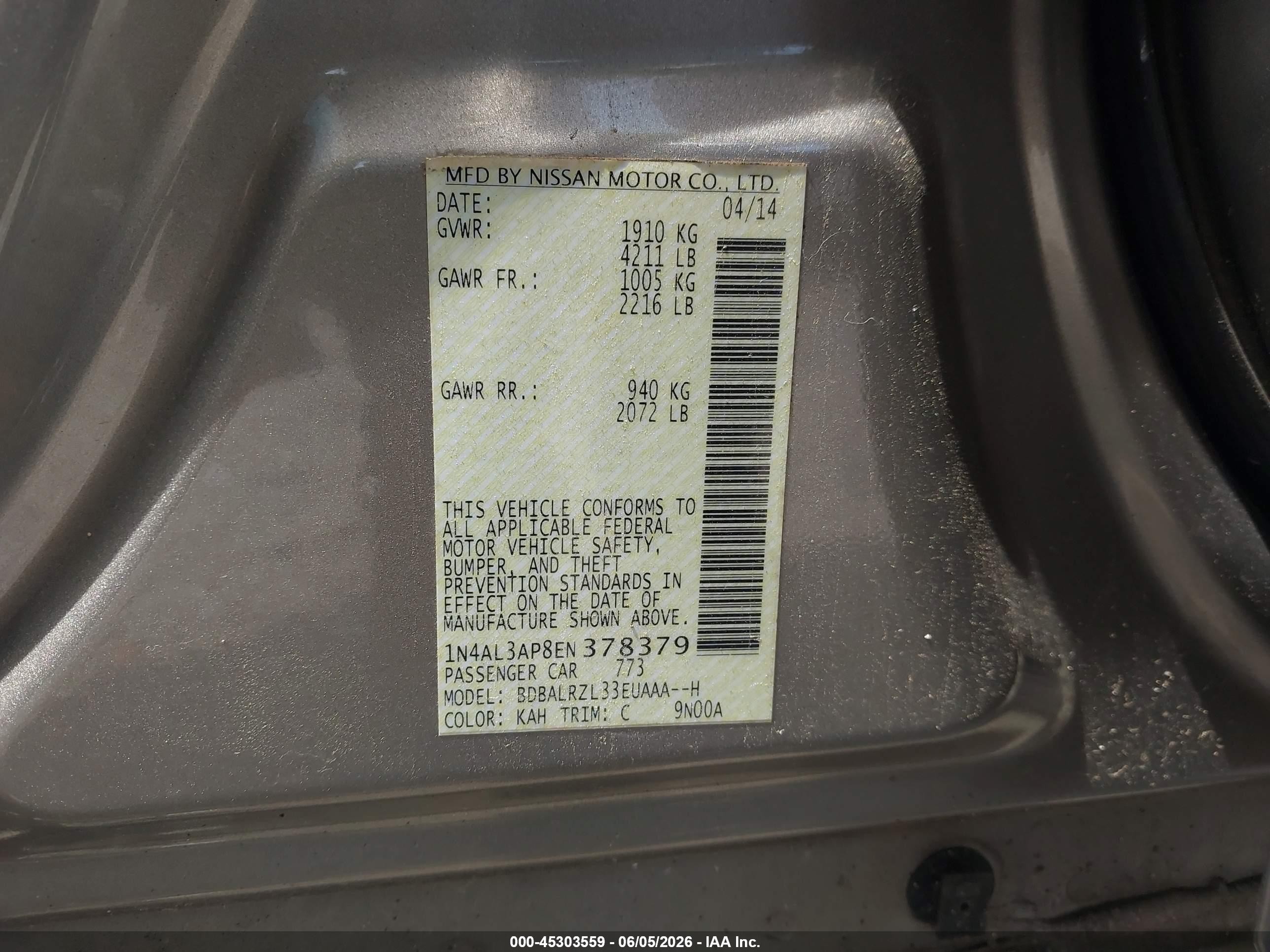 2014 Nissan Altima 2.5 S Tan vin: 1N4AL3AP8EN378379