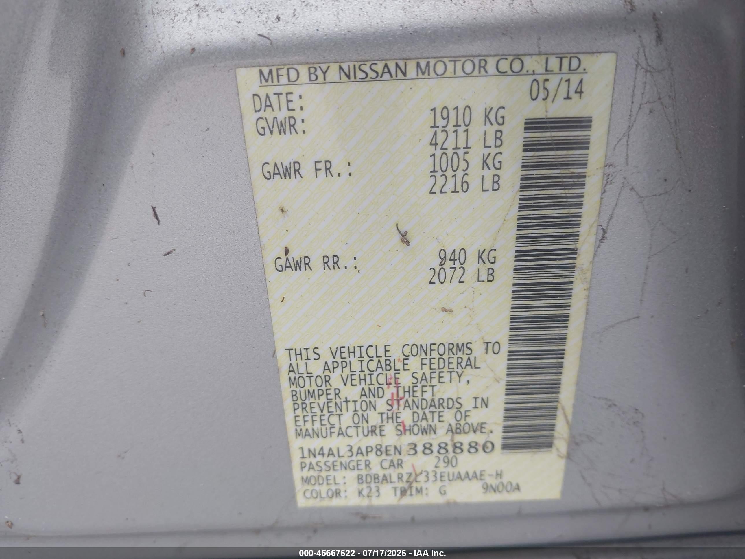 2014 Nissan Altima 2.5 S Silver vin: 1N4AL3AP8EN388880