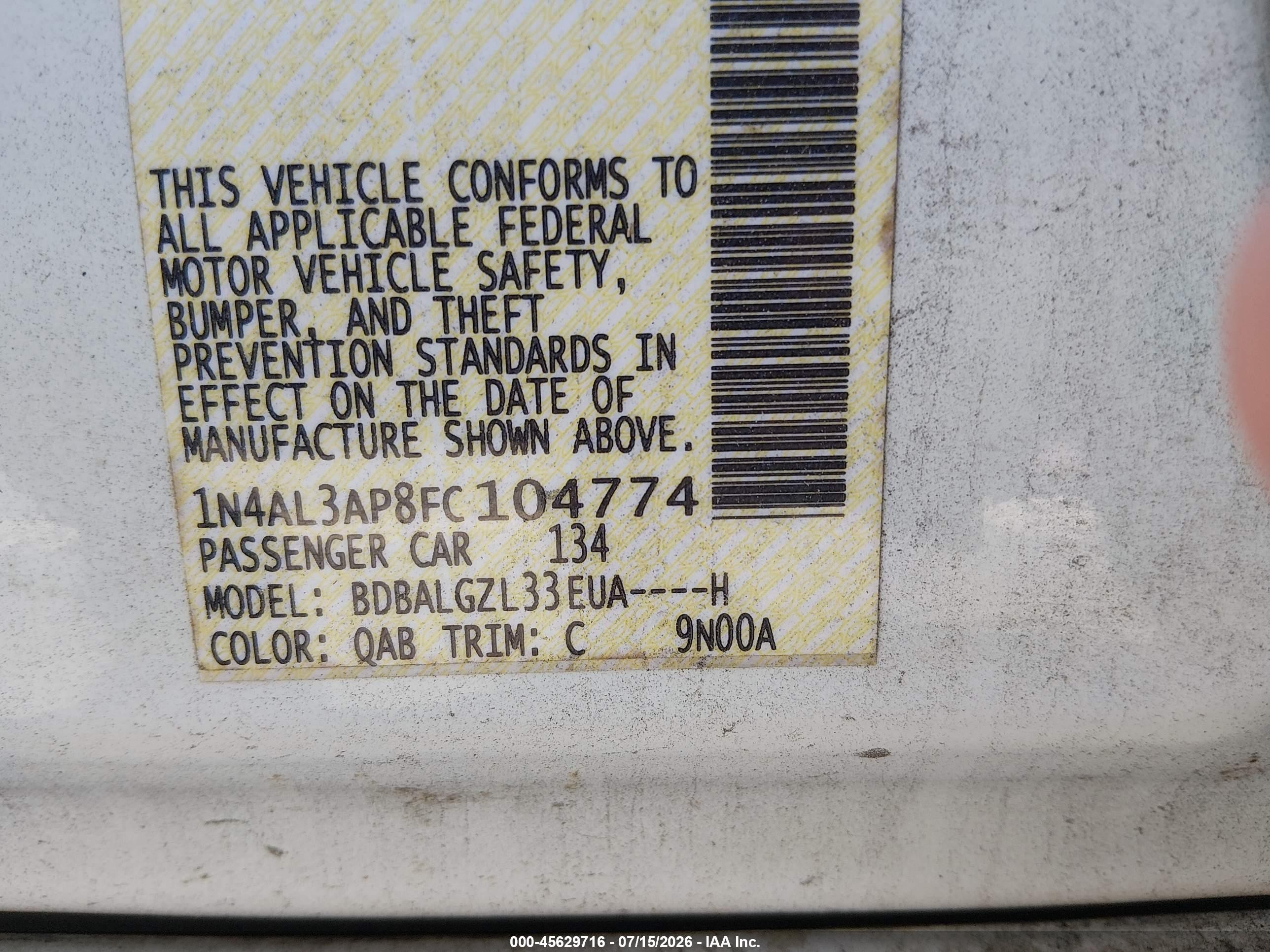 2015 Nissan Altima 2.5 S White vin: 1N4AL3AP8FC104774