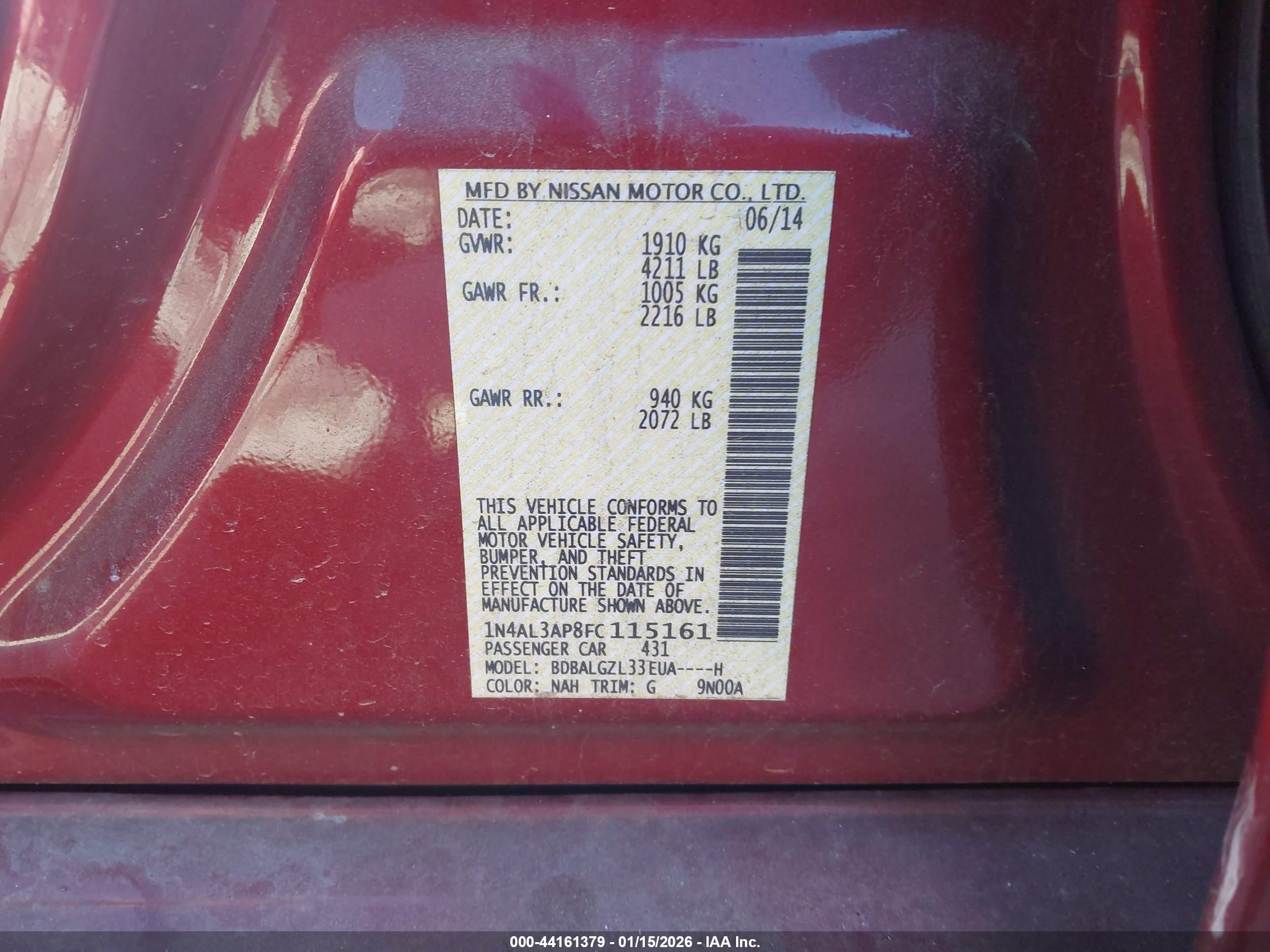 2015 Nissan Altima 2.5 S Red vin: 1N4AL3AP8FC115161