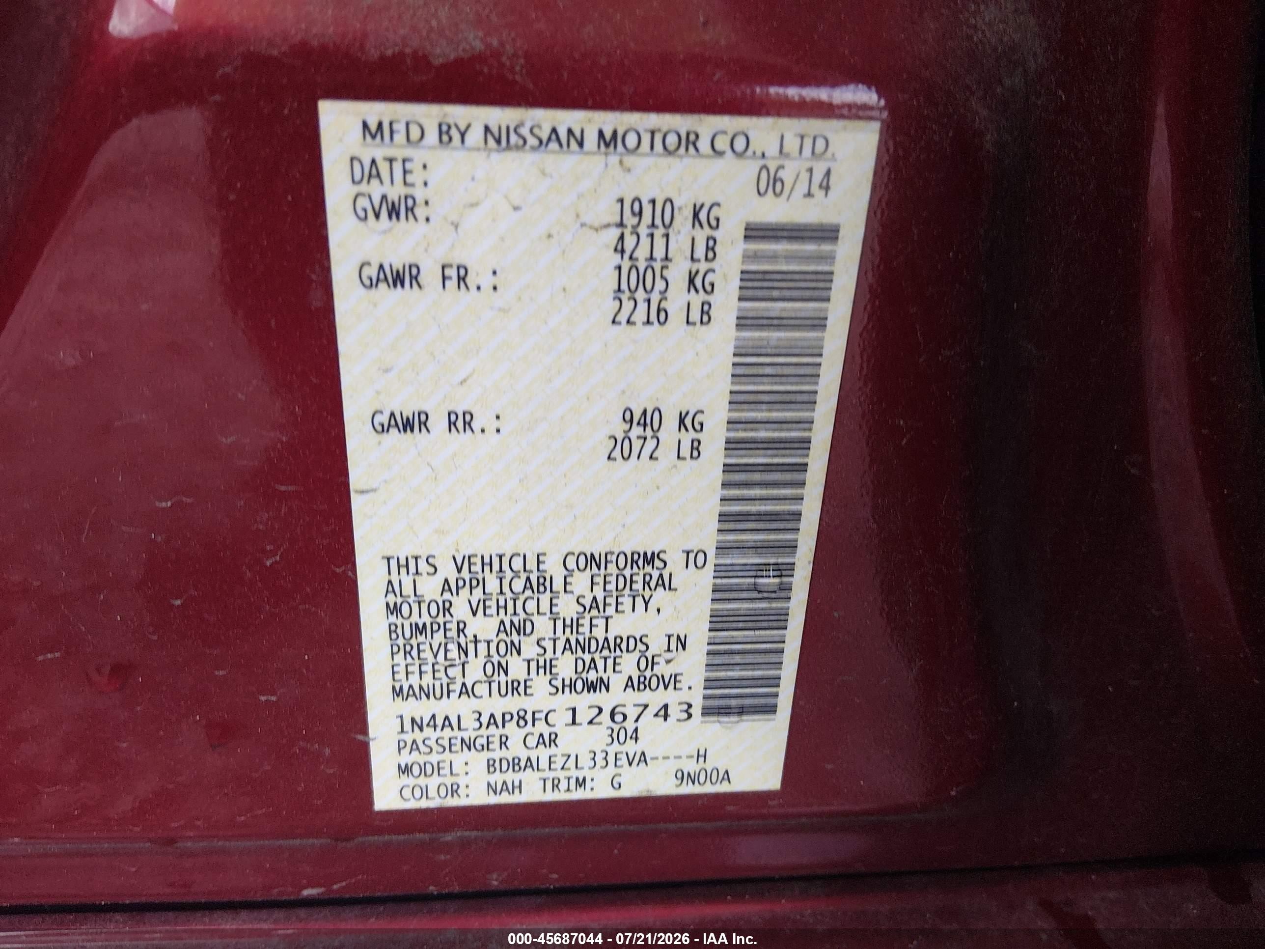 2015 Nissan Altima 2.5 S Red vin: 1N4AL3AP8FC126743