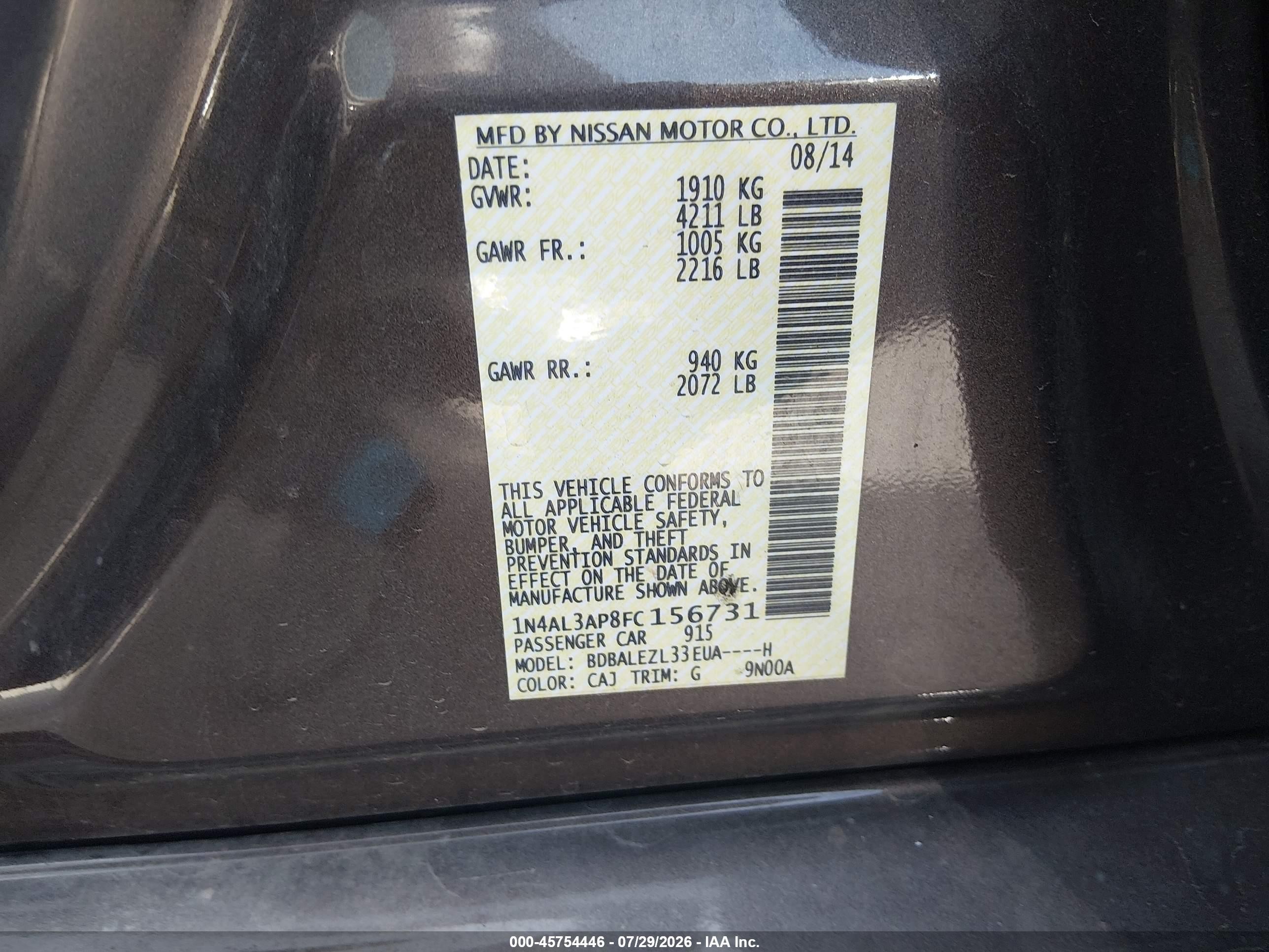 2015 Nissan Altima 2.5 S Brown vin: 1N4AL3AP8FC156731
