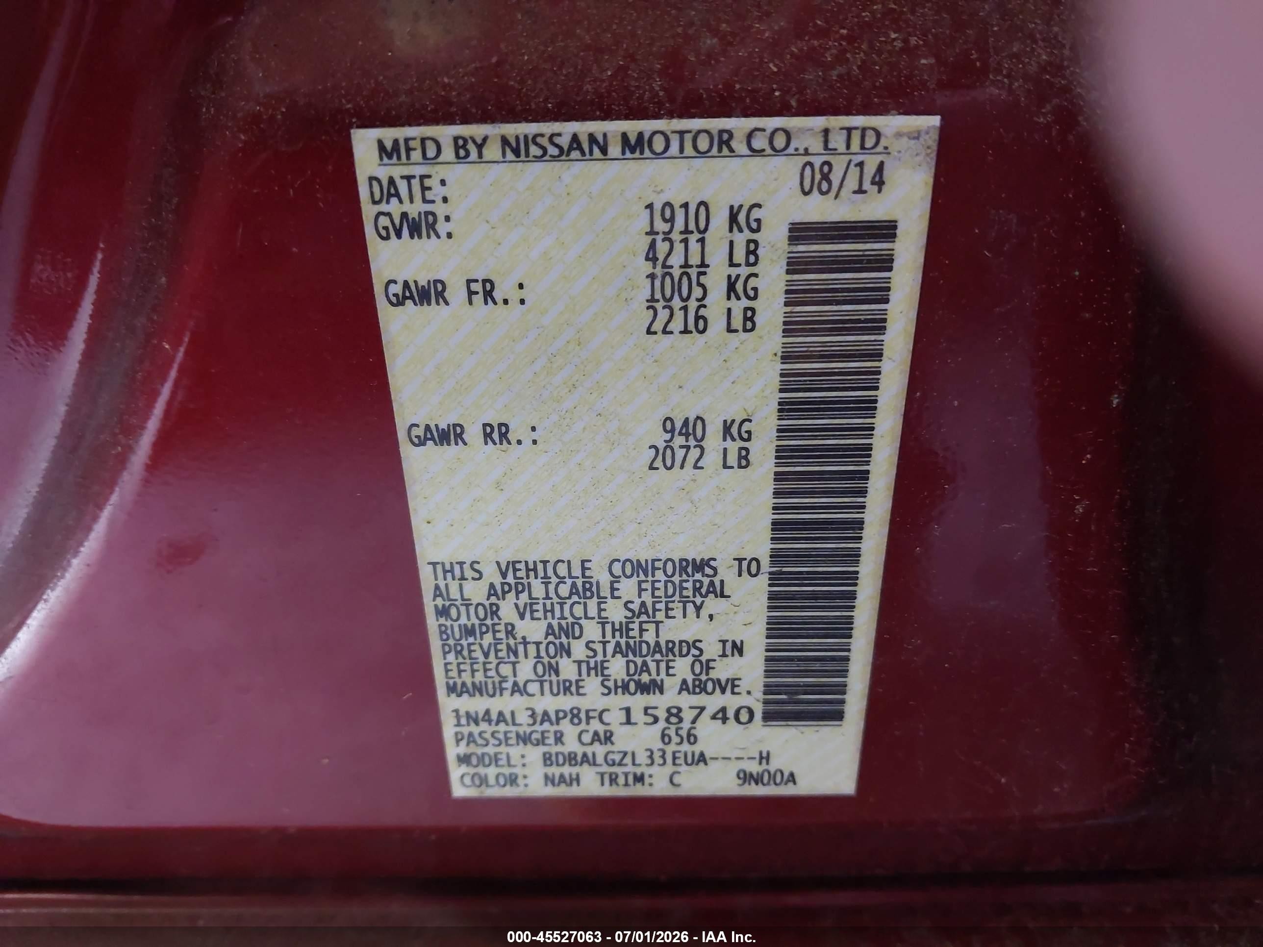 2015 Nissan Altima 2.5 S Красный vin: 1N4AL3AP8FC158740