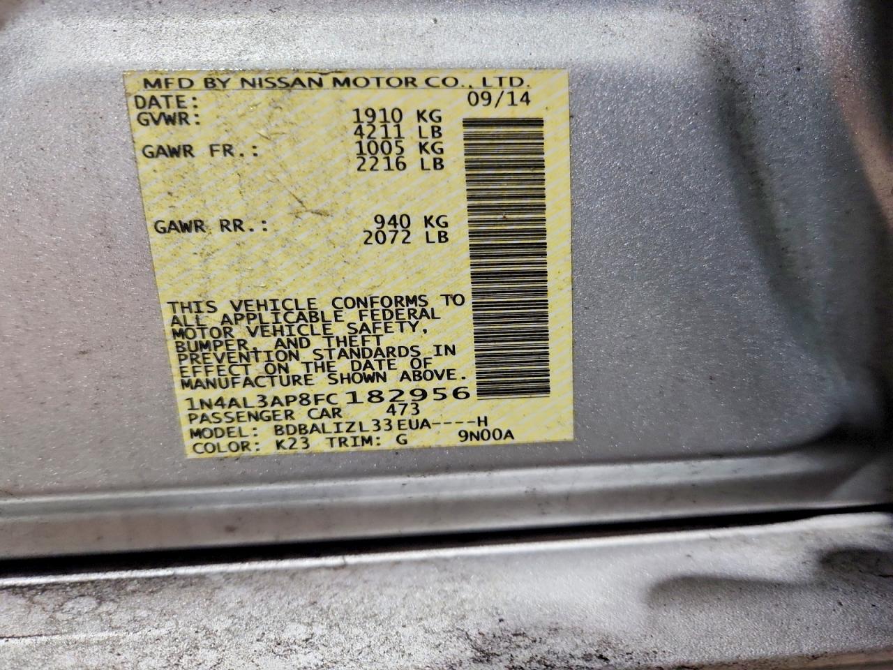2015 Nissan Altima 2.5 Sv Silver vin: 1N4AL3AP8FC182956
