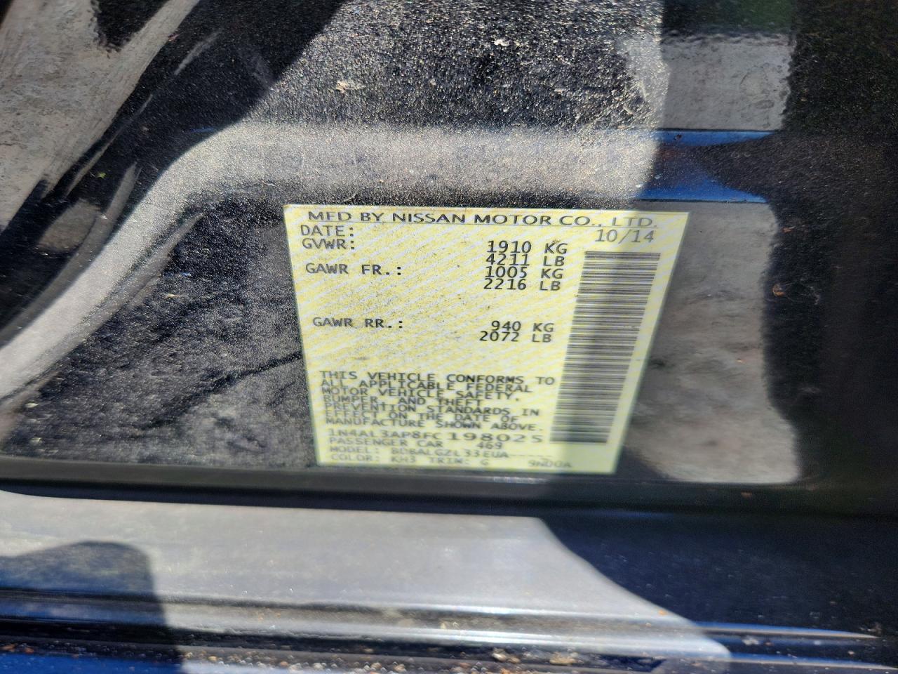 2015 Nissan Altima 2.5 S Black vin: 1N4AL3AP8FC198025