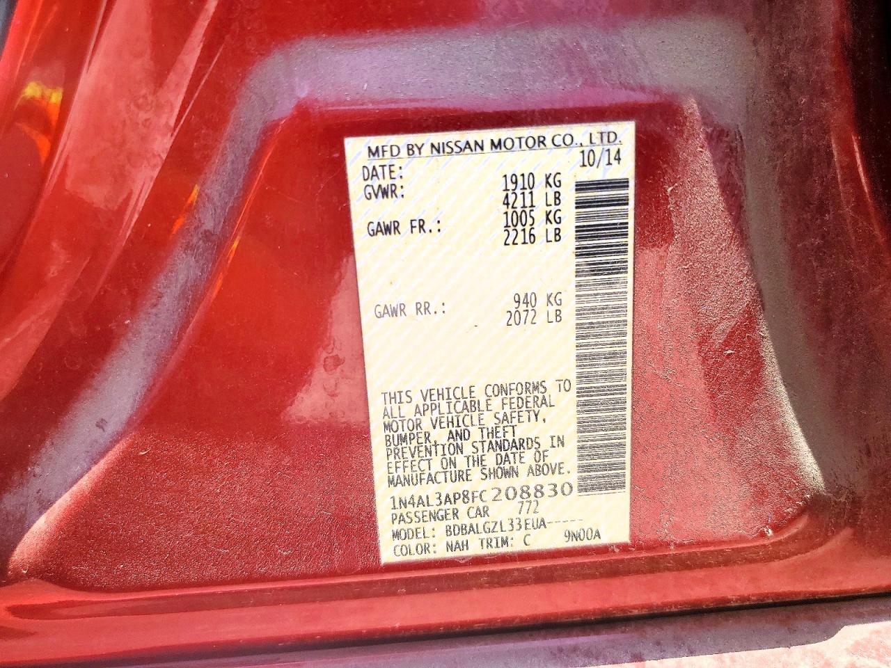 2015 Nissan Altima 2.5 S Red vin: 1N4AL3AP8FC208830
