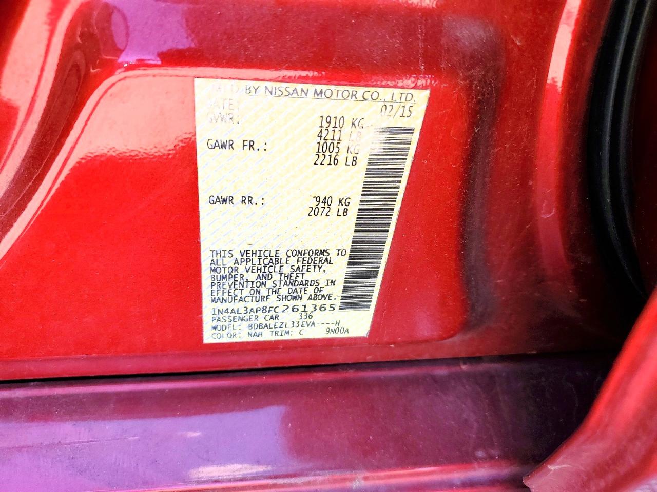 2015 Nissan Altima 2.5 S Красный vin: 1N4AL3AP8FC261365