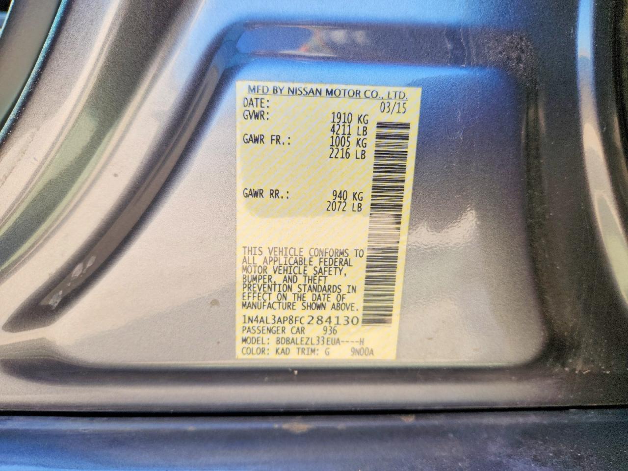 2015 Nissan Altima 2.5 S Gray vin: 1N4AL3AP8FC284130