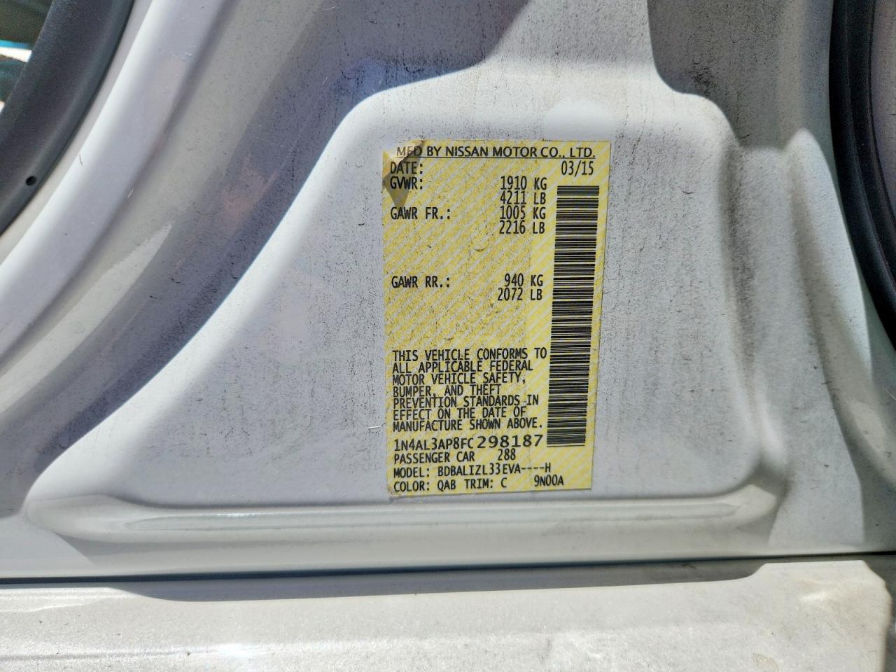 2015 Nissan Altima 2.5 Sv Белый vin: 1N4AL3AP8FC298187