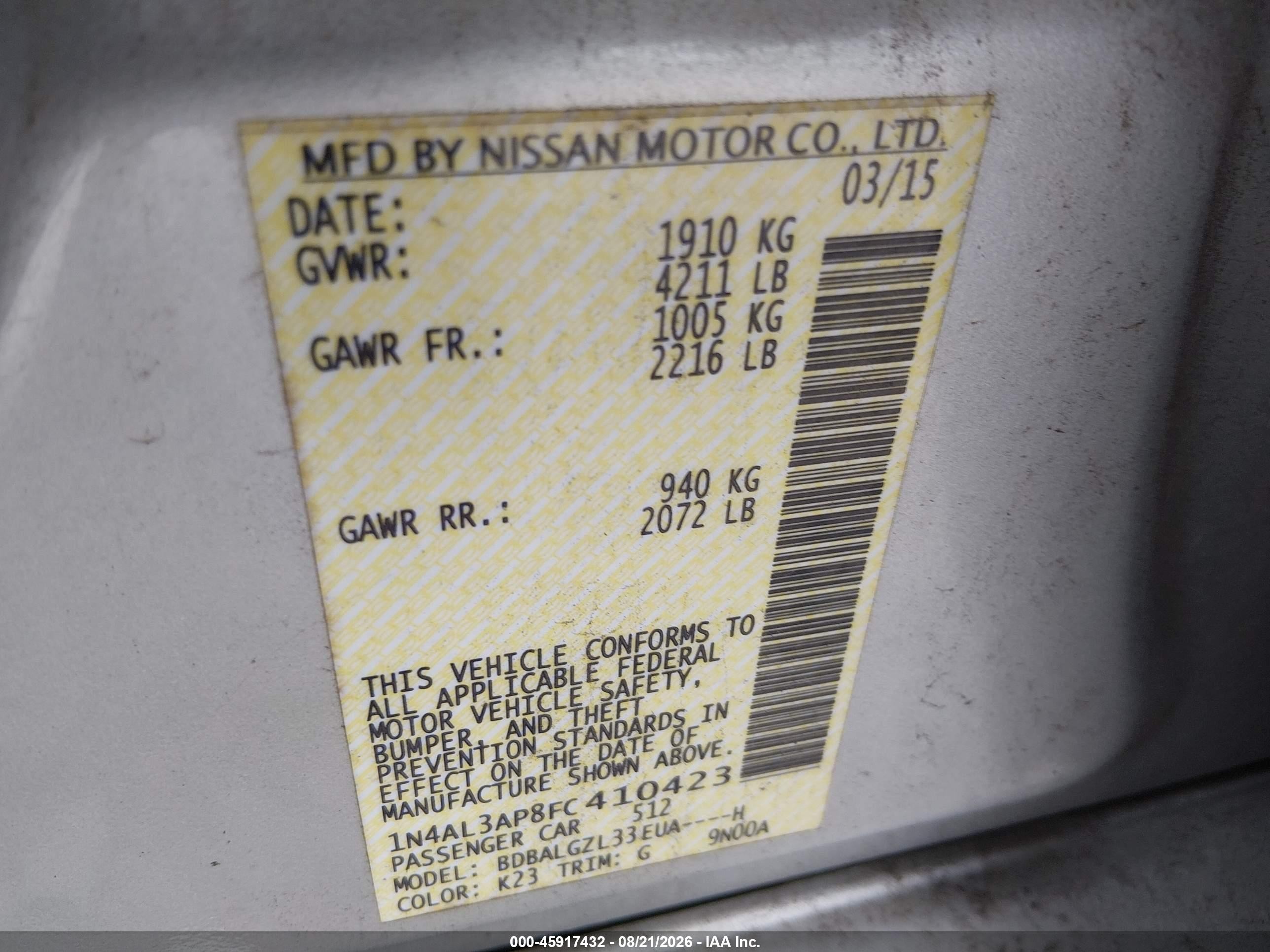 2015 Nissan Altima 2.5 S Silver vin: 1N4AL3AP8FC410423