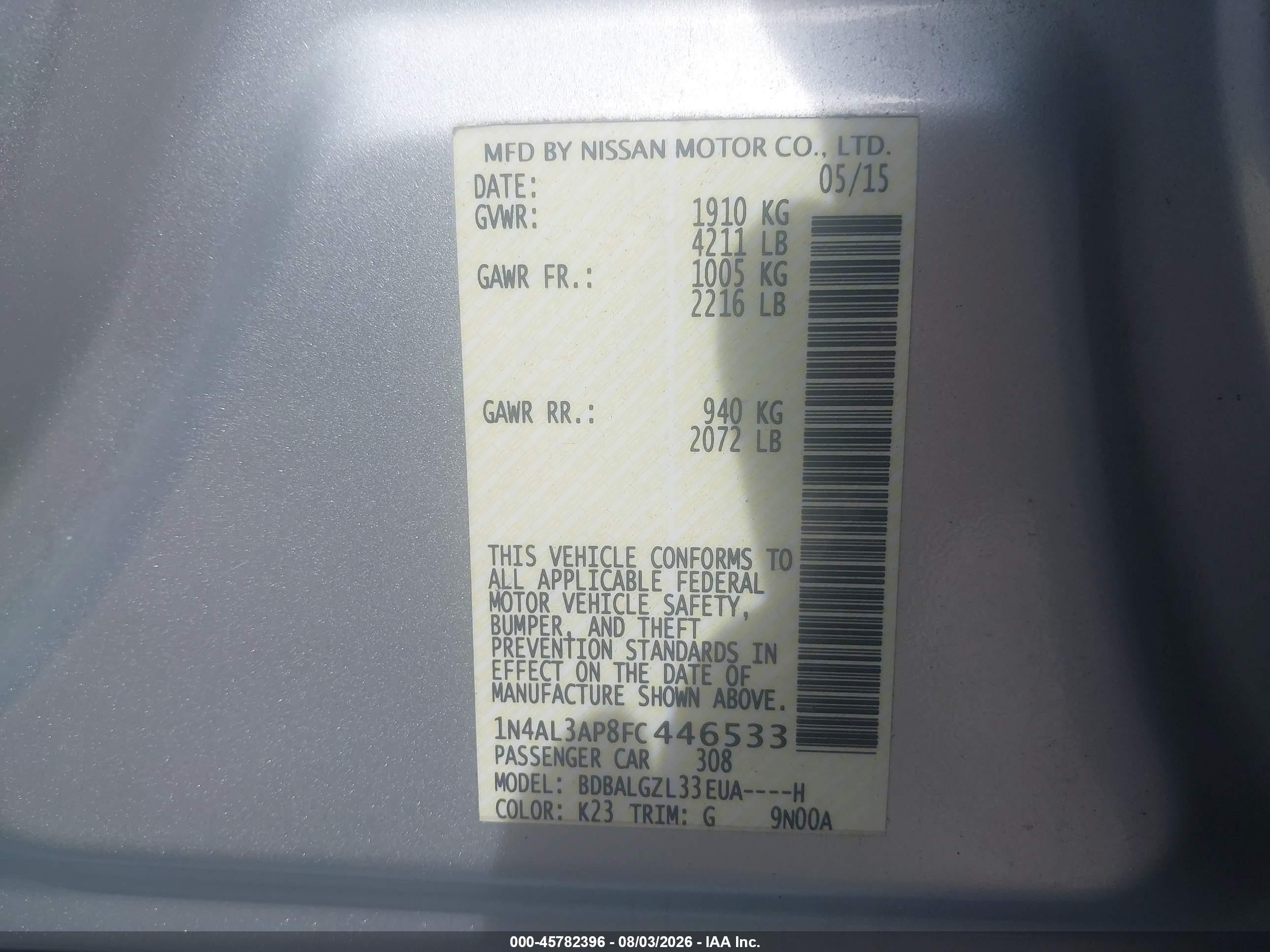 2015 Nissan Altima 2.5 S Silver vin: 1N4AL3AP8FC446533