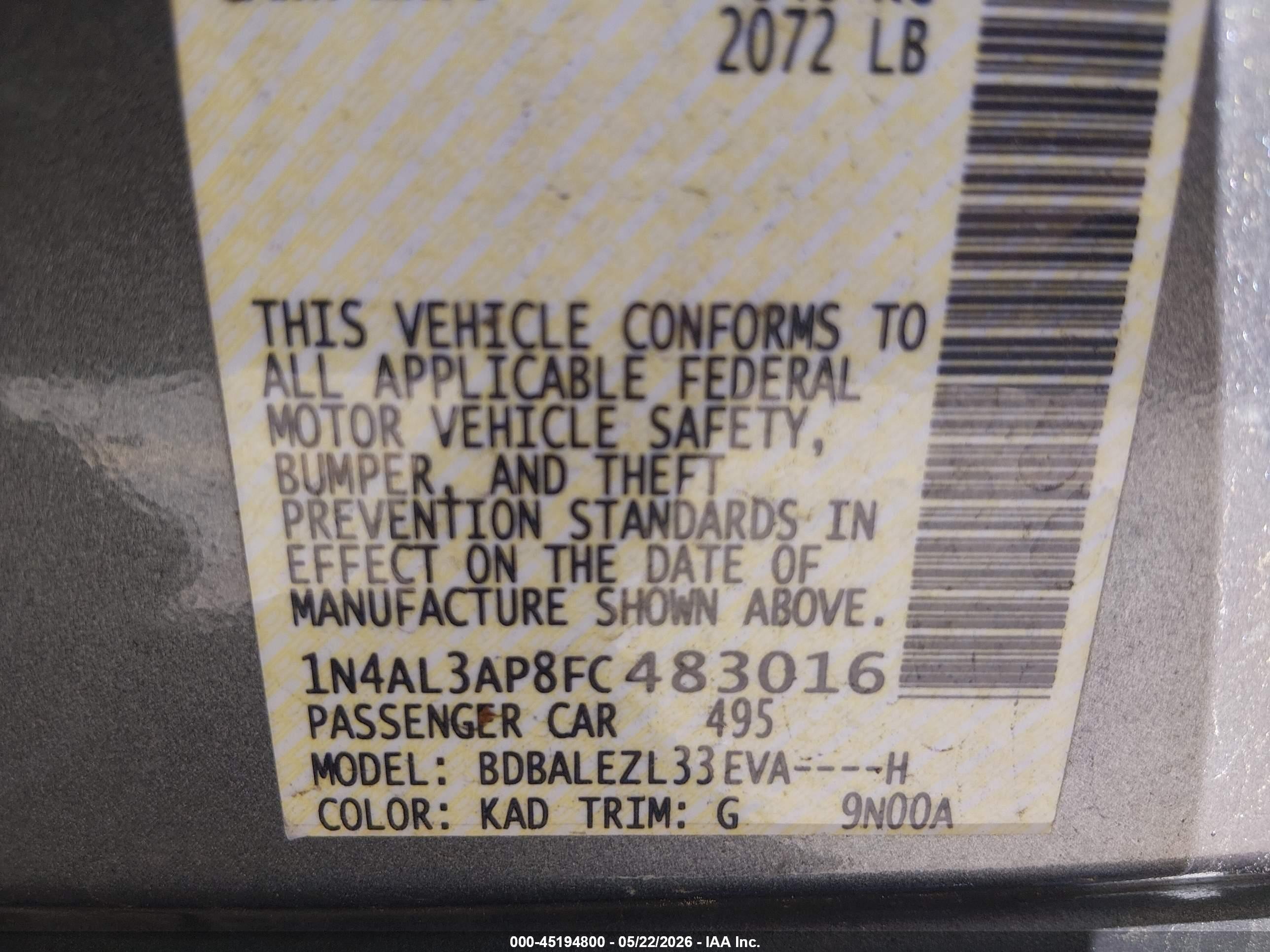2015 Nissan Altima 2.5 S Серый vin: 1N4AL3AP8FC483016