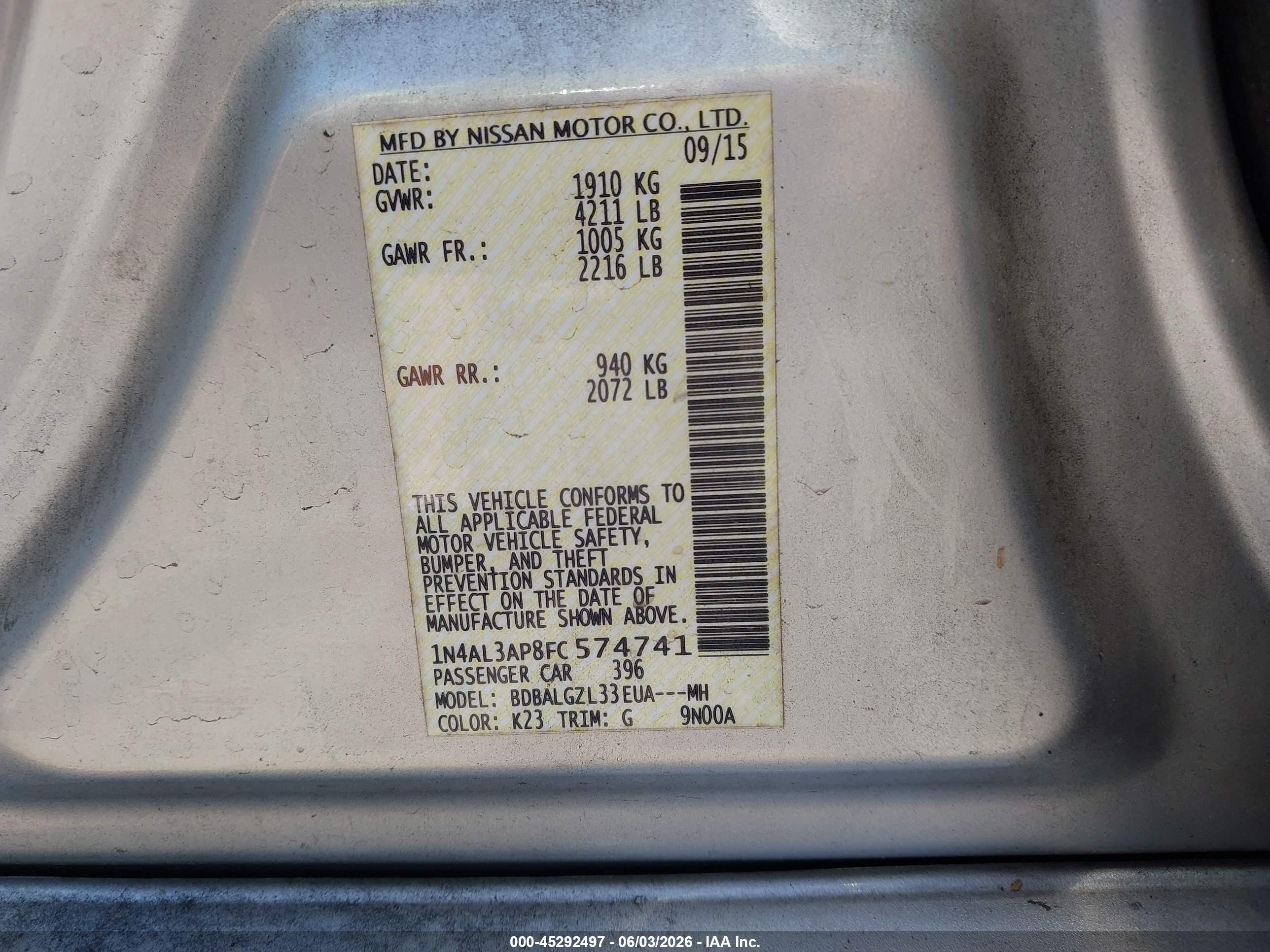 2015 Nissan Altima 2.5 S Серебряный vin: 1N4AL3AP8FC574741