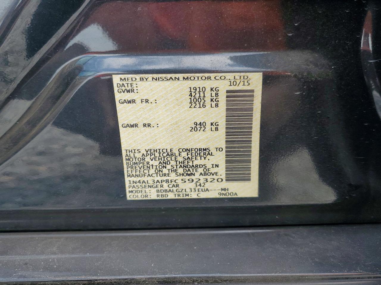 2015 Nissan Altima 2.5 S Blue vin: 1N4AL3AP8FC592320