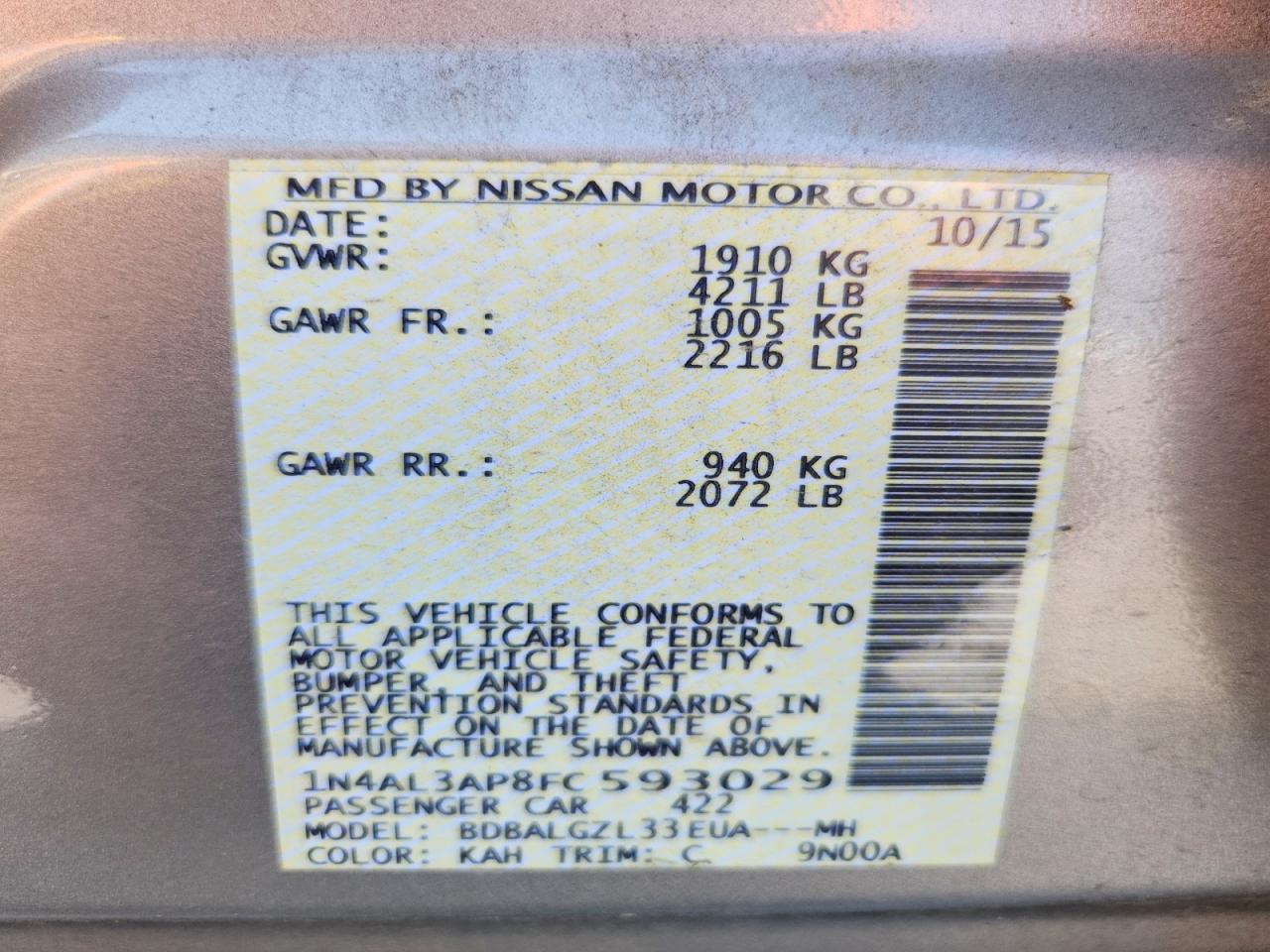 2015 Nissan Altima 2.5 S Silver vin: 1N4AL3AP8FC593029
