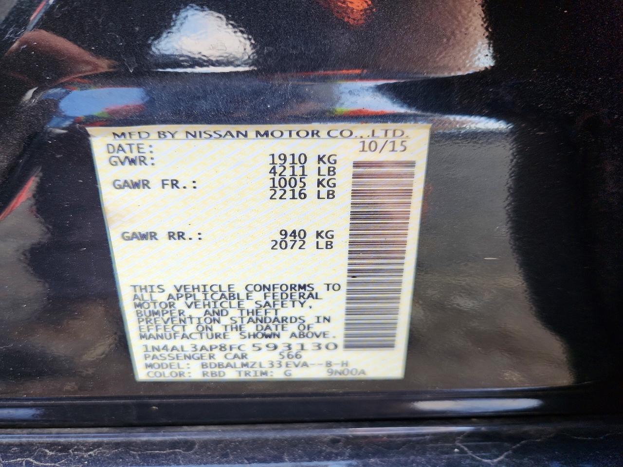 2015 Nissan Altima 2.5 Sv Blue vin: 1N4AL3AP8FC593130