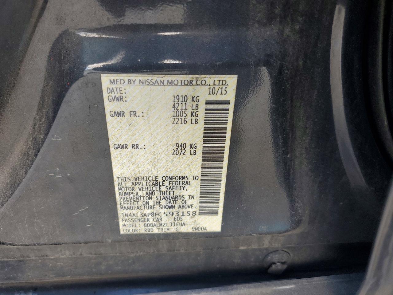 2015 Nissan Altima 2.5 Sv Gray vin: 1N4AL3AP8FC593158