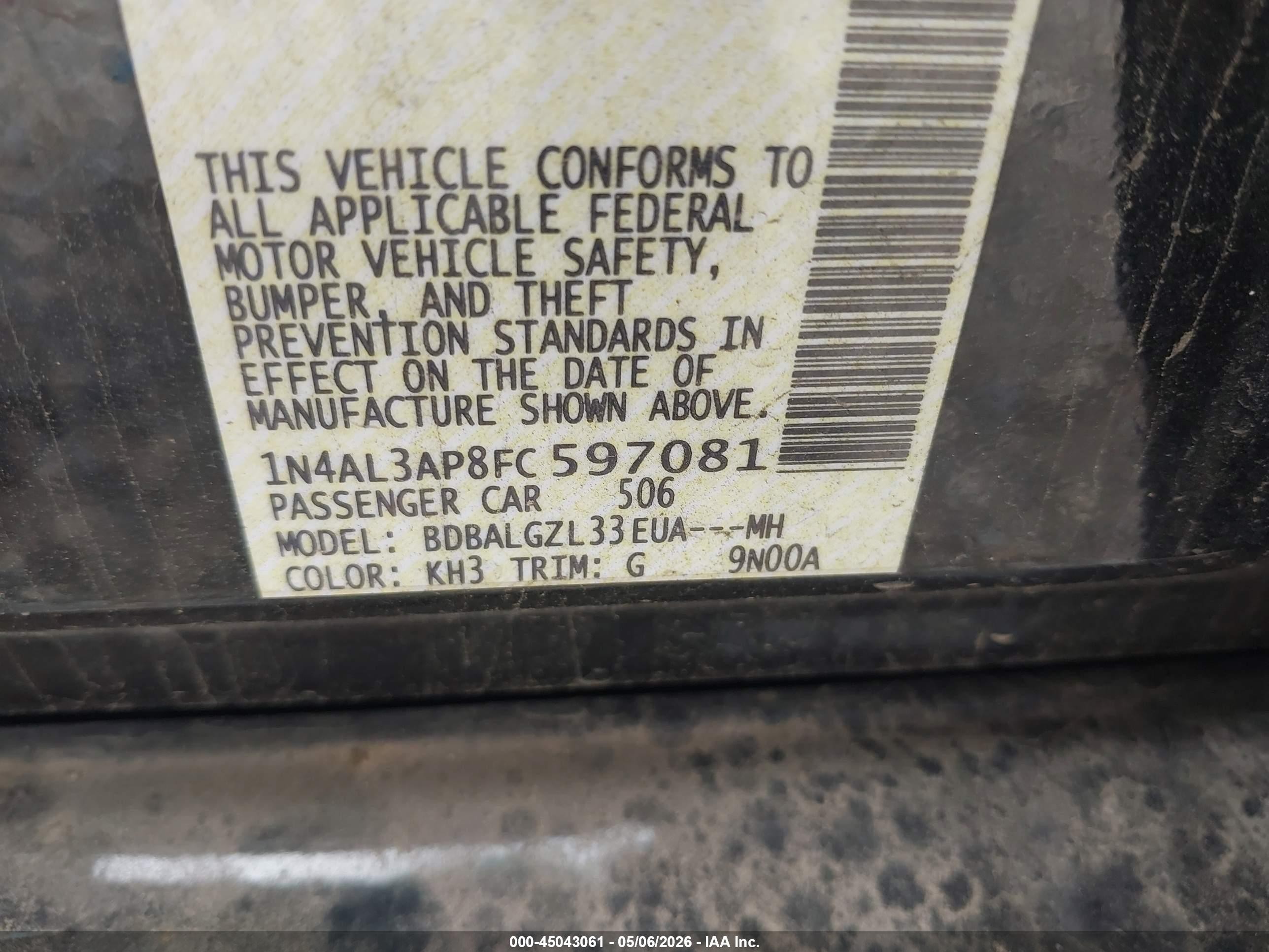 2015 Nissan Altima 2.5 S Черный vin: 1N4AL3AP8FC597081