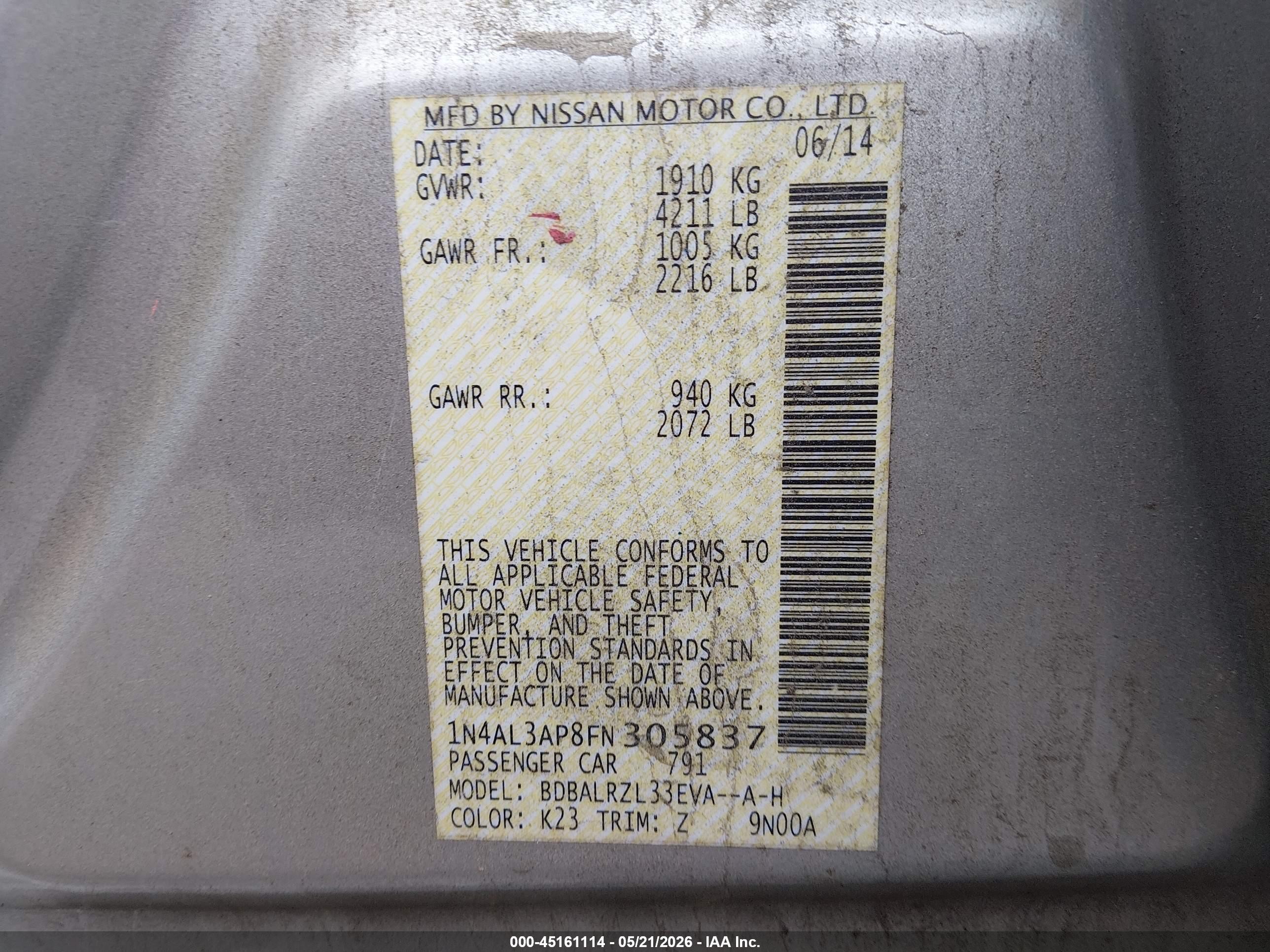 2015 Nissan Altima 2.5 Sl Silver vin: 1N4AL3AP8FN305837