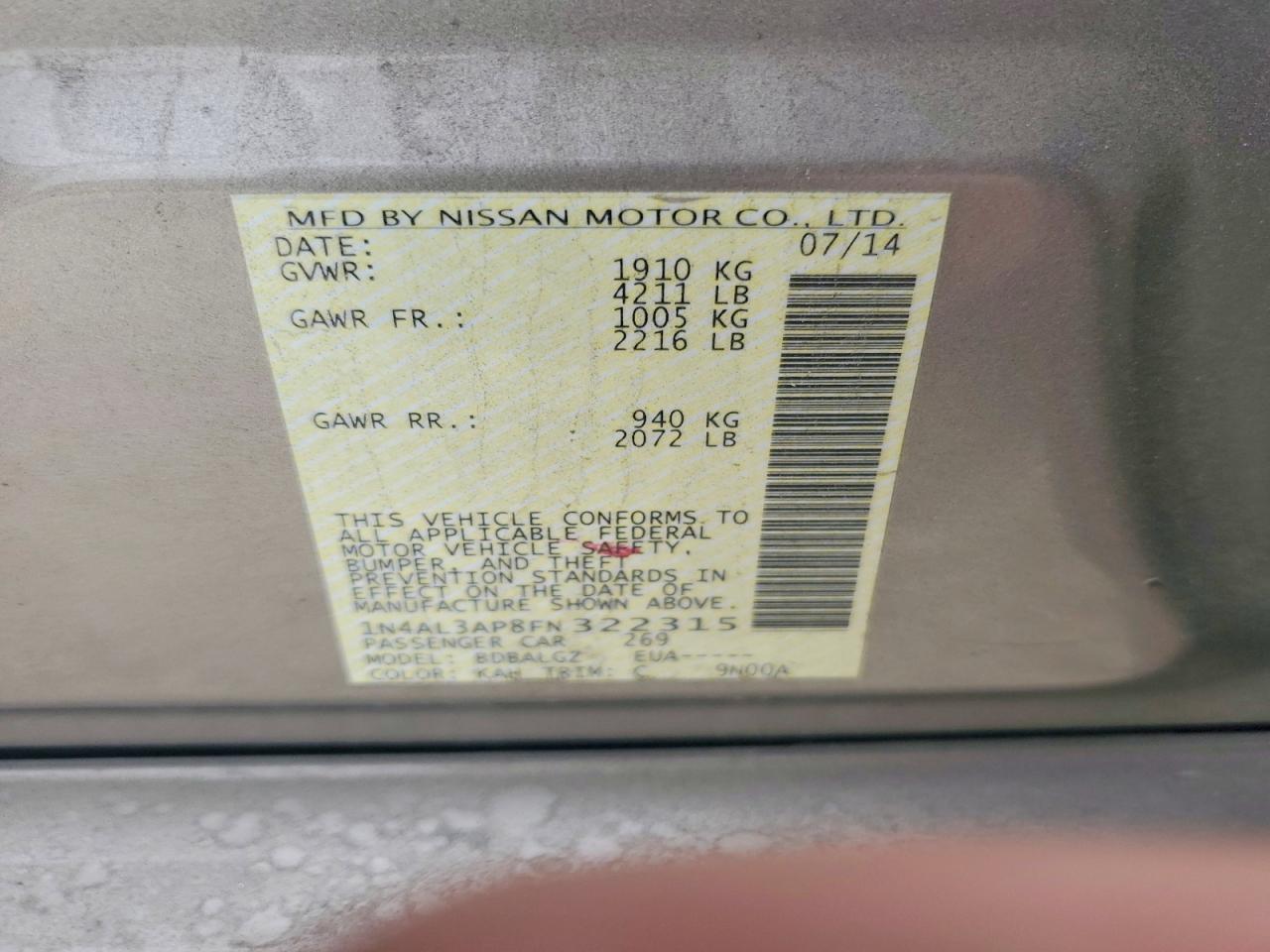 2015 Nissan Altima 2.5 S Silver vin: 1N4AL3AP8FN322315