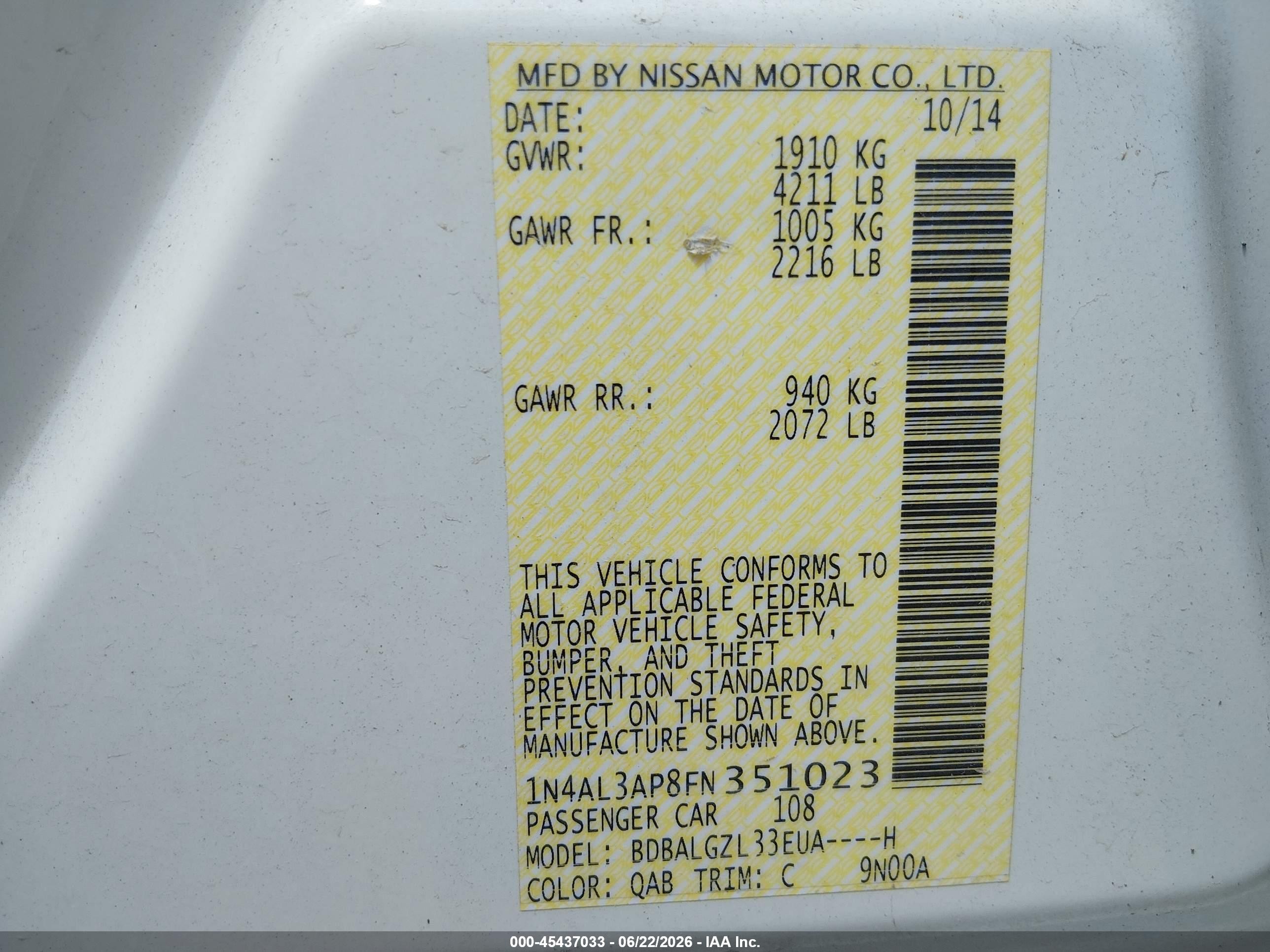 2015 Nissan Altima 2.5 S White vin: 1N4AL3AP8FN351023