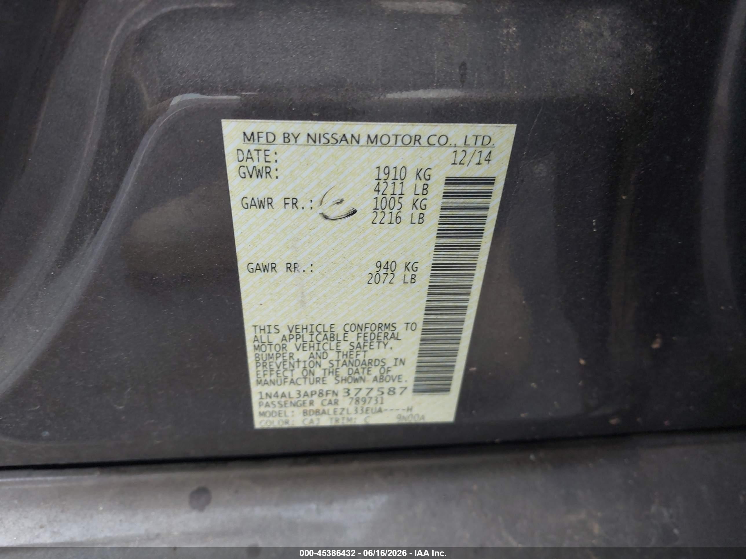 2015 Nissan Altima 2.5 S Коричневый vin: 1N4AL3AP8FN377587