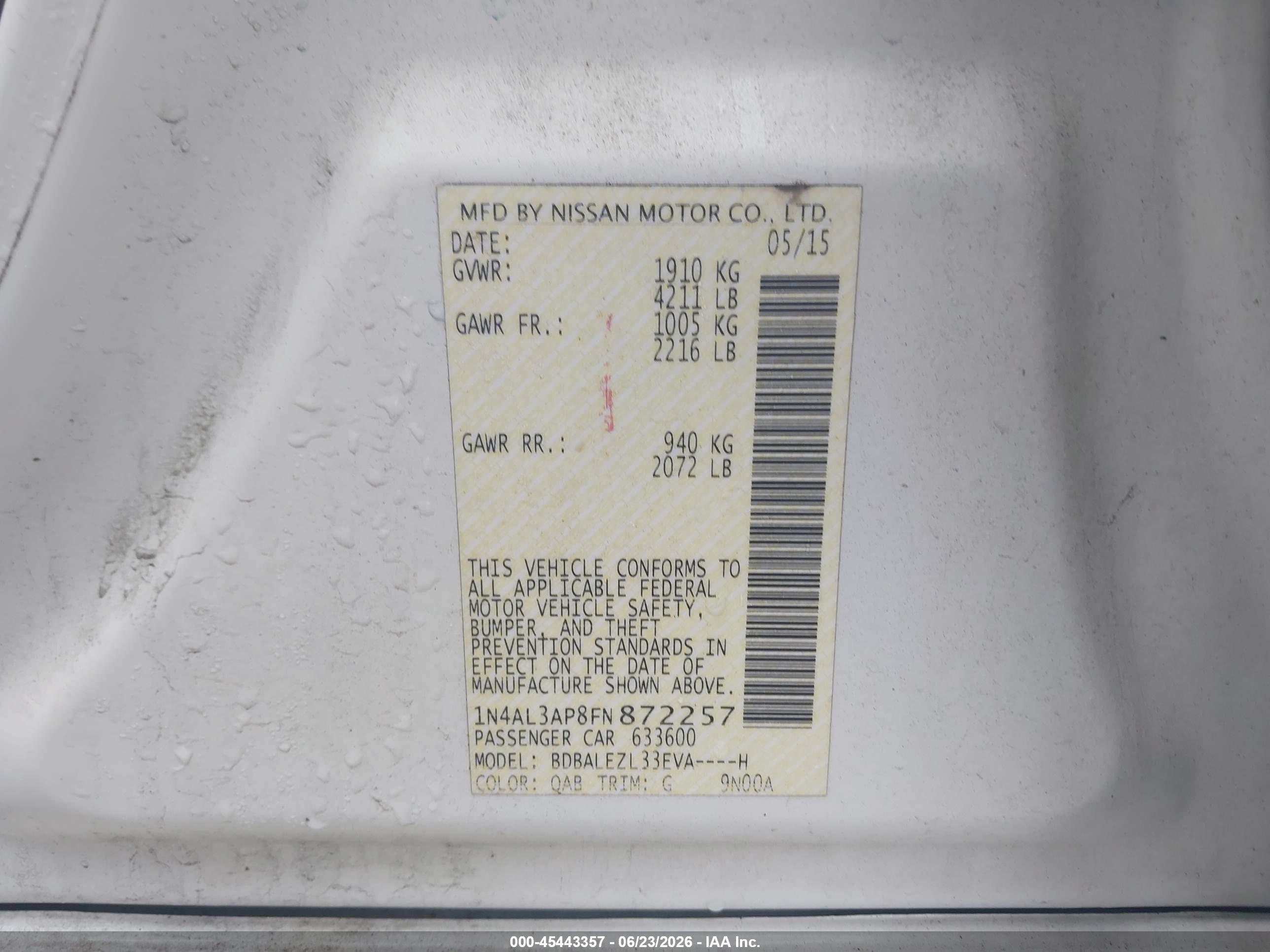 2015 Nissan Altima 2.5 S White vin: 1N4AL3AP8FN872257