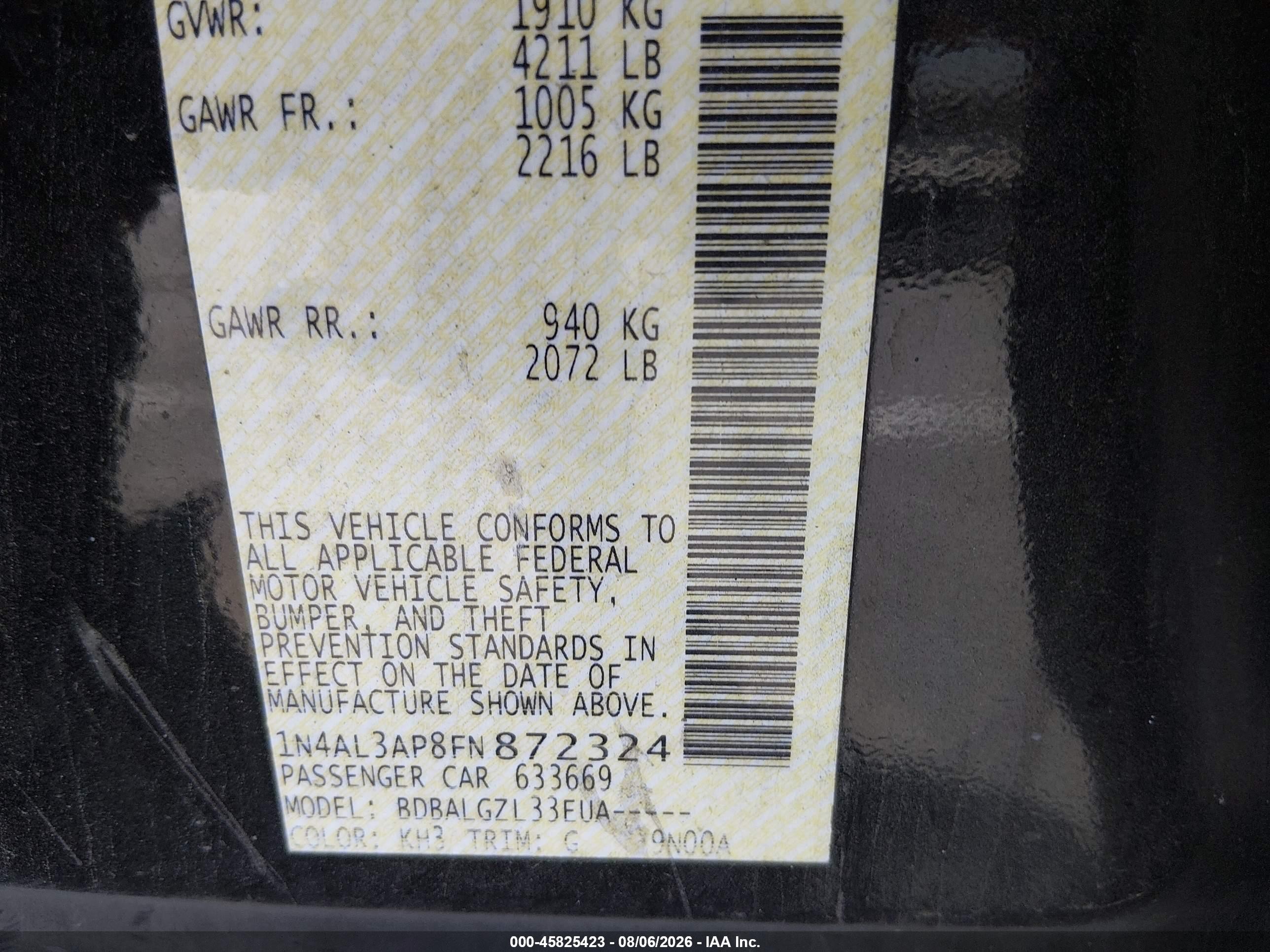 2015 Nissan Altima   Black vin: 1N4AL3AP8FN872324