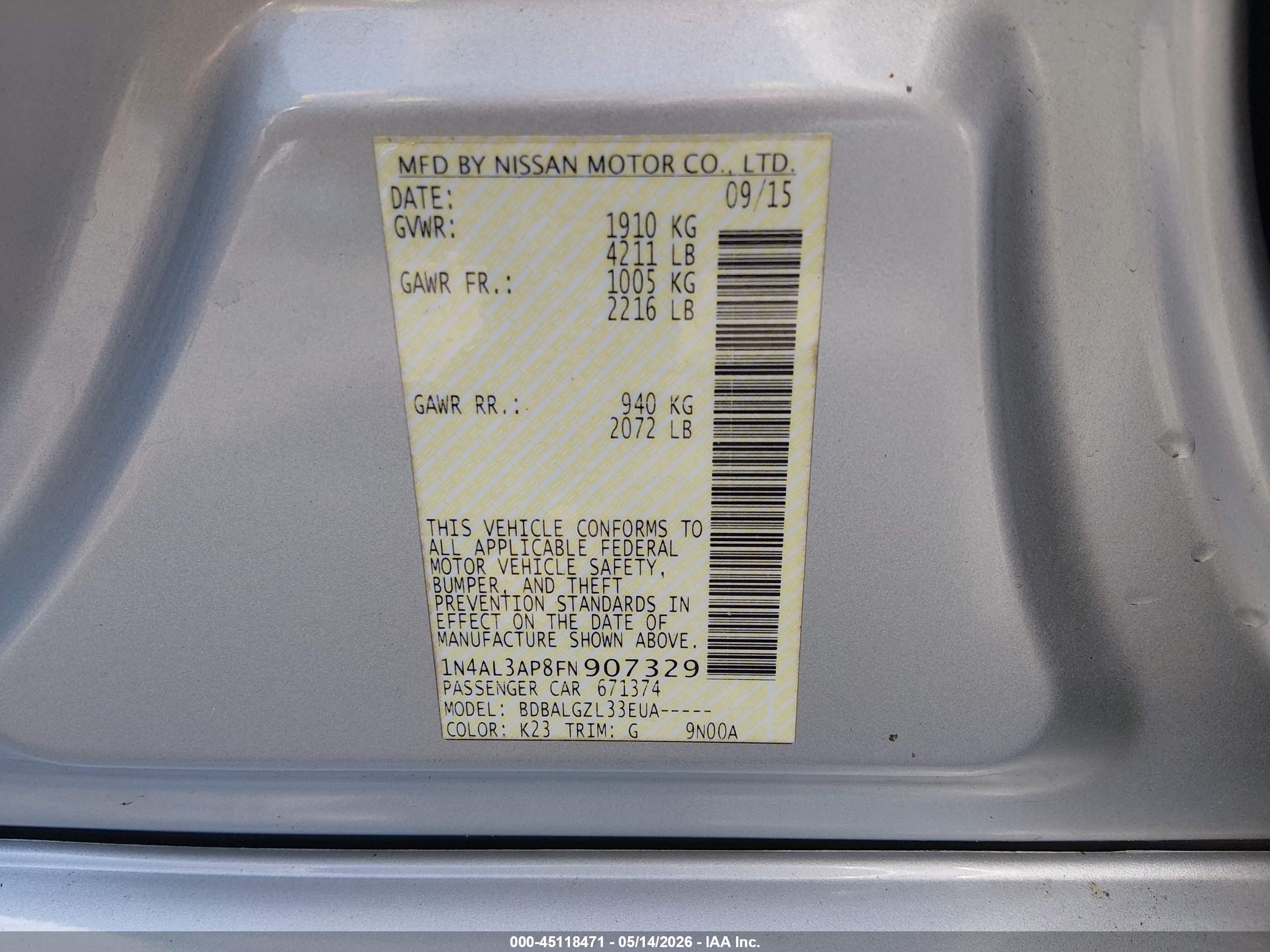 2015 Nissan Altima 2.5 S Silver vin: 1N4AL3AP8FN907329